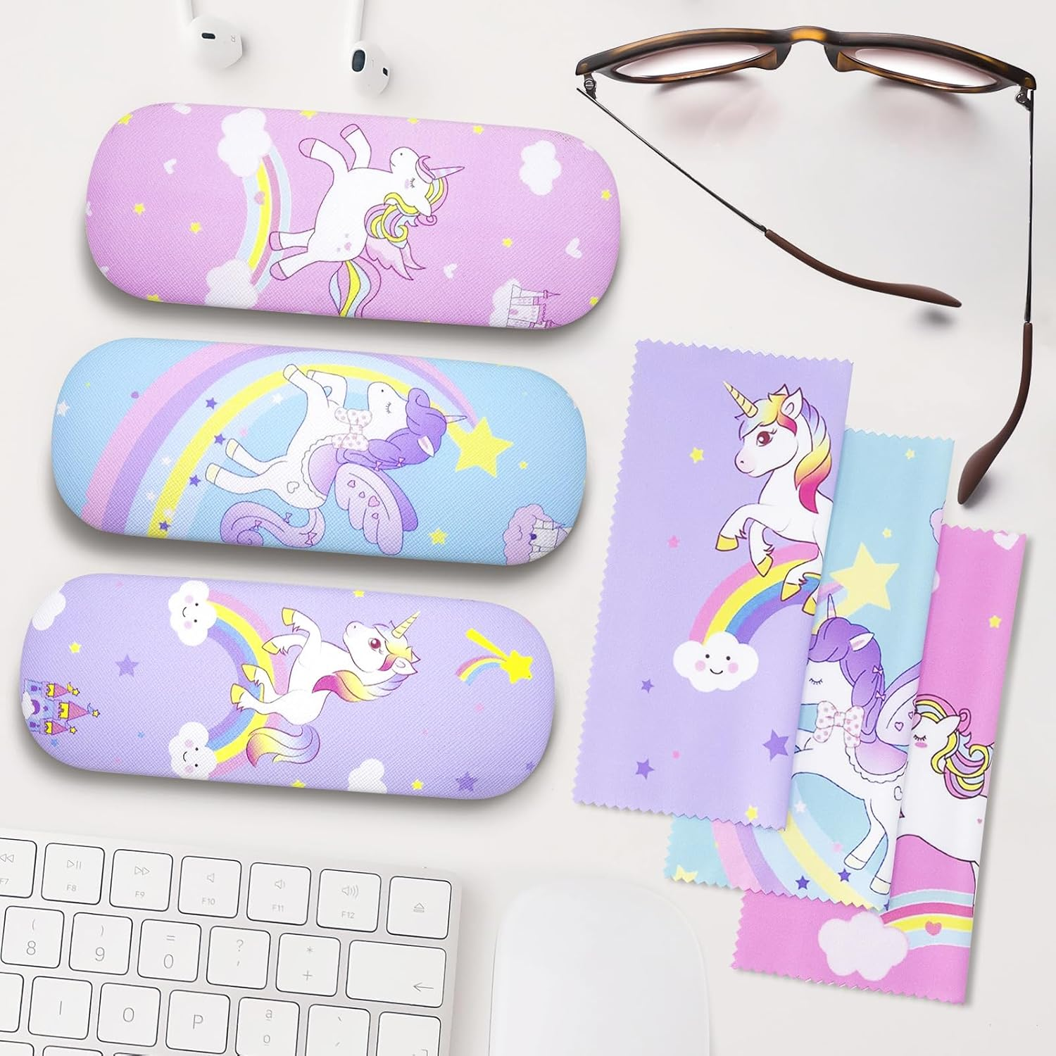 3 Pcs Kids Glass Cases Hard Shell, Protective Eyeglass Case with Cleaning Cloth, Portable Glasses Case for Kids Women Men Students, Multi image number 2