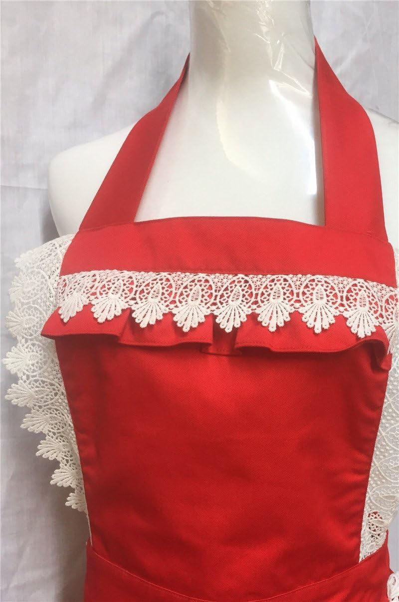 Hyzrz Lovely Lace Work Adjustable Apron Home Shop Kitchen Cooking Women Ladies Aprons with Pocket for Gift image number 5