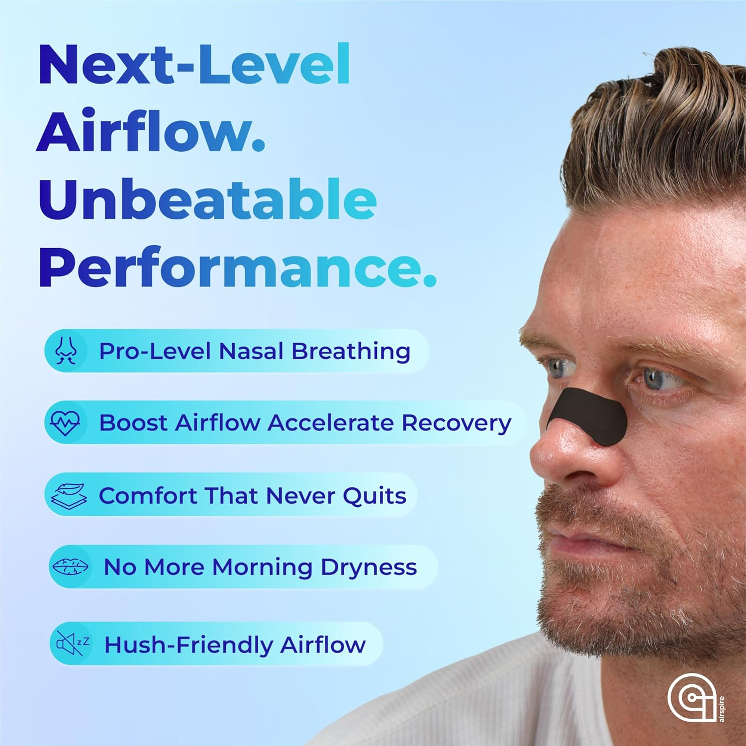 Airspire Airflow Nasal Strips - 31-Pack | Nose Strips for Sleeping & Active Lifestyles | Improve Airflow with Extra-Strength Adhesive & Contoured Design | 100% Hypoallergenic Snoring Relief & Congestion Support | Black | image number 1