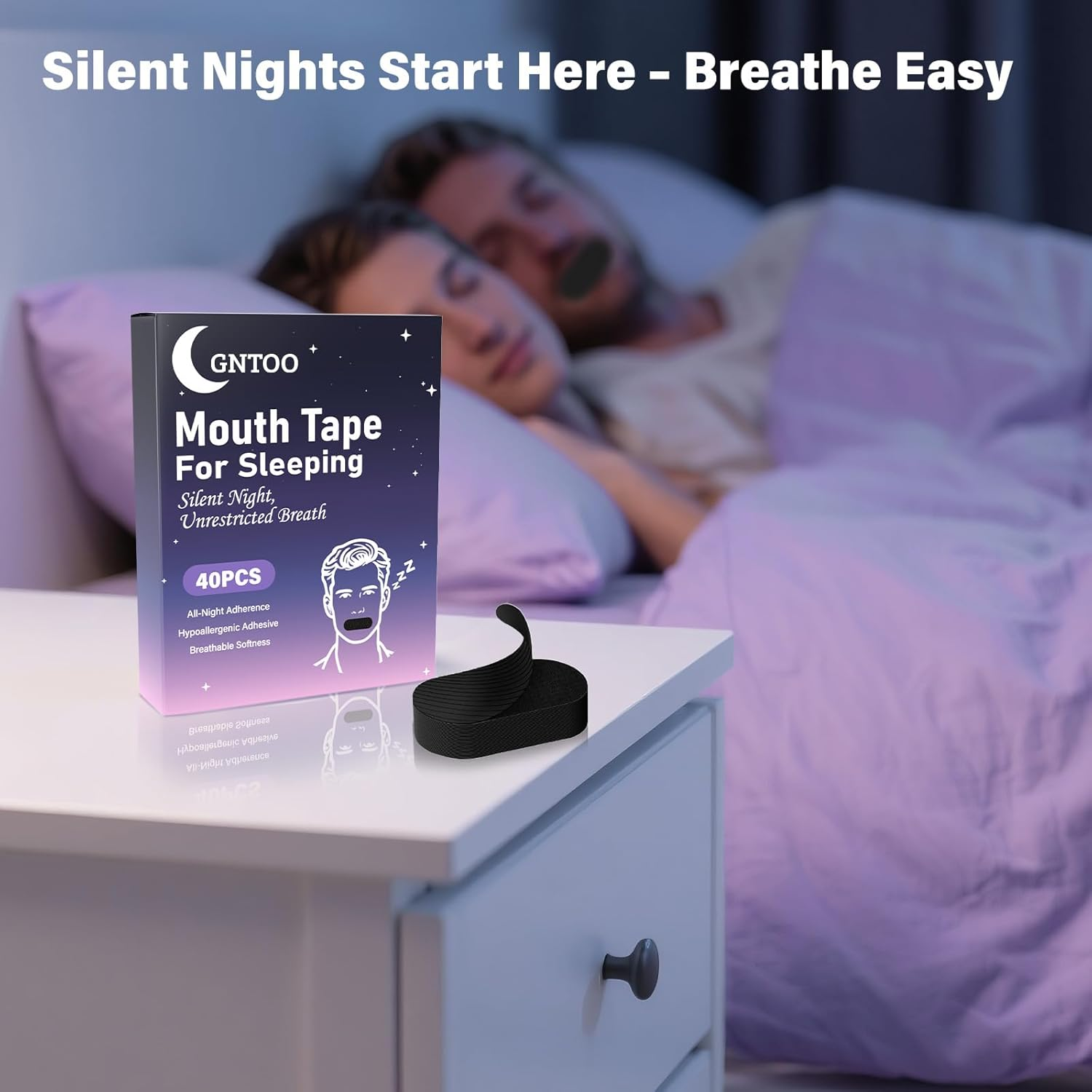 Mouth Tape for Sleeping &ndash; Anti-Snoring Mouth Strips, Skin-Friendly & Hypoallergenic with Gentle Adhesive, Supports Nasal Breathing for Comfortable Sleep, 40 Pack image number 2