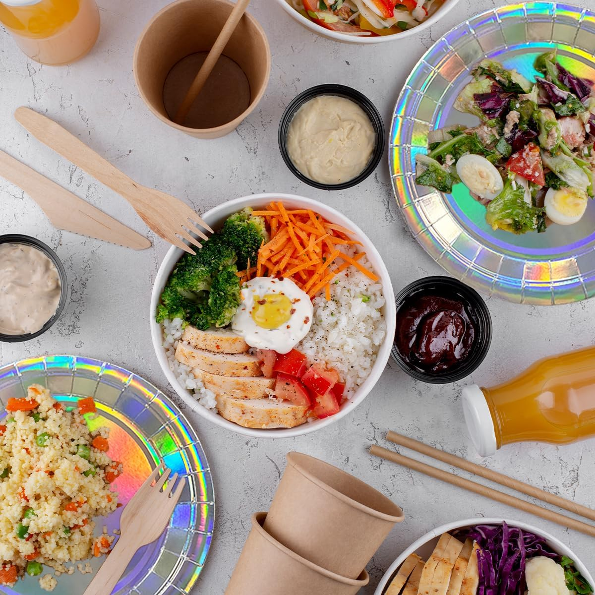 WELANE Disposable Paper Plates, 50 PCS Silver round Paper Plates for Parties, Weddings, Birthdays (7Inch)