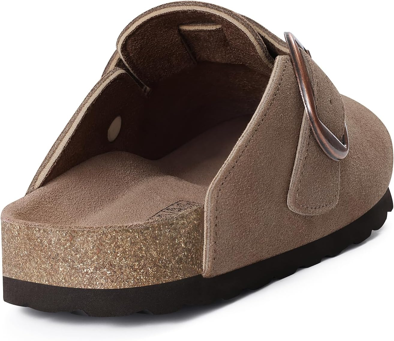 KIDMI Genuine Suede Clogs for Women Memory Foam Cork Footbed Potato Shoes Slip on Leather Mules with Big Buckle