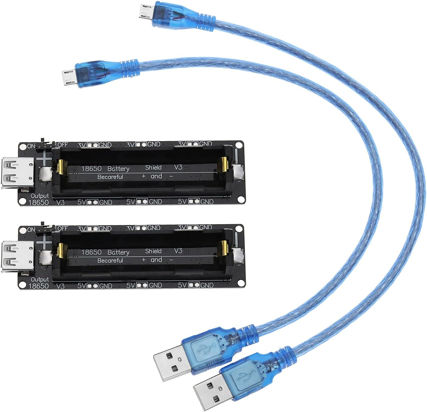 Be in Your Mind 2 Set of 18650 Lithium Li-Ion Battery Expansion Shield 5V-3V Micro USB Module 600Ma 3V/1A 5V/3A with Charging Cable Compatible with Raspberry Pi 3 Compatible with ESP32 ESP8266 image number 6