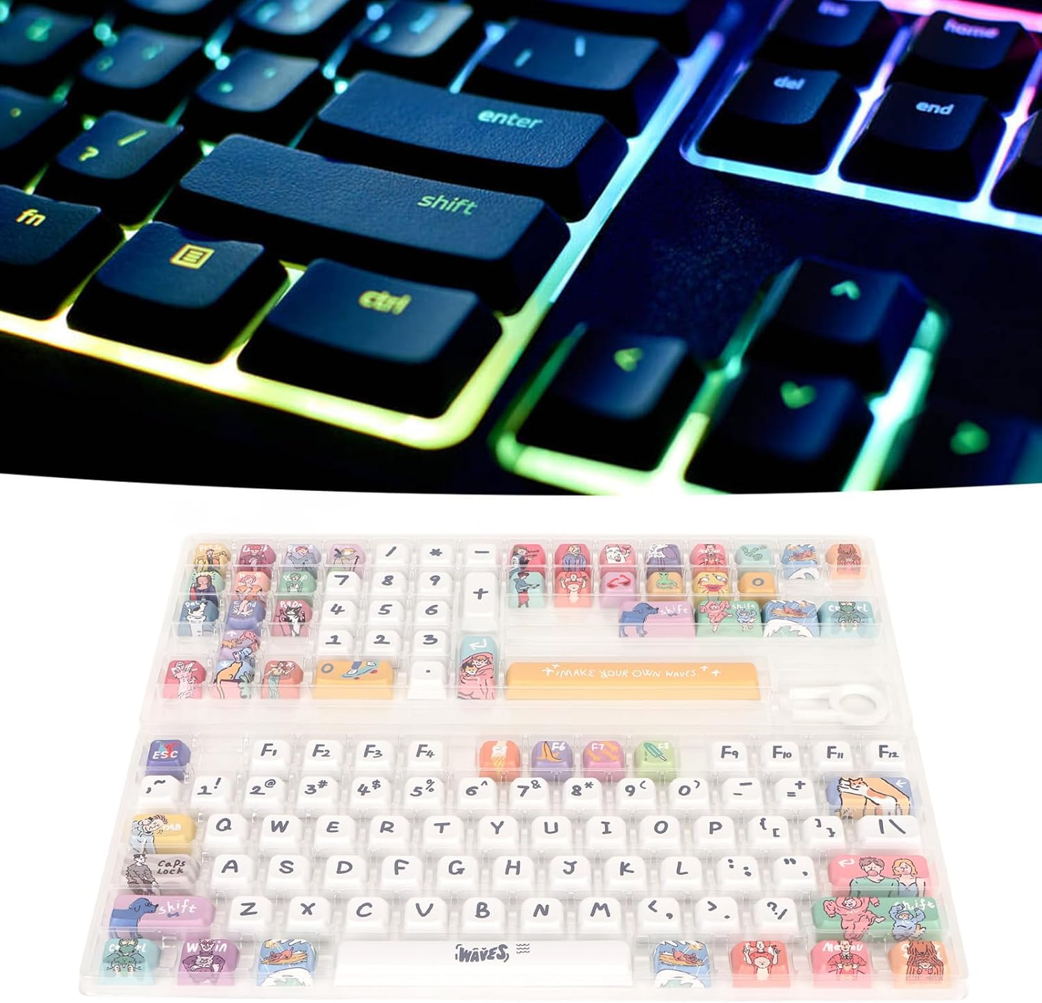 PBT Custom Keycaps for Mechanical Keyboards, XDA like Height, Ergonomic Design, Oil Resistant Coating, Cartoon Cute image number 6