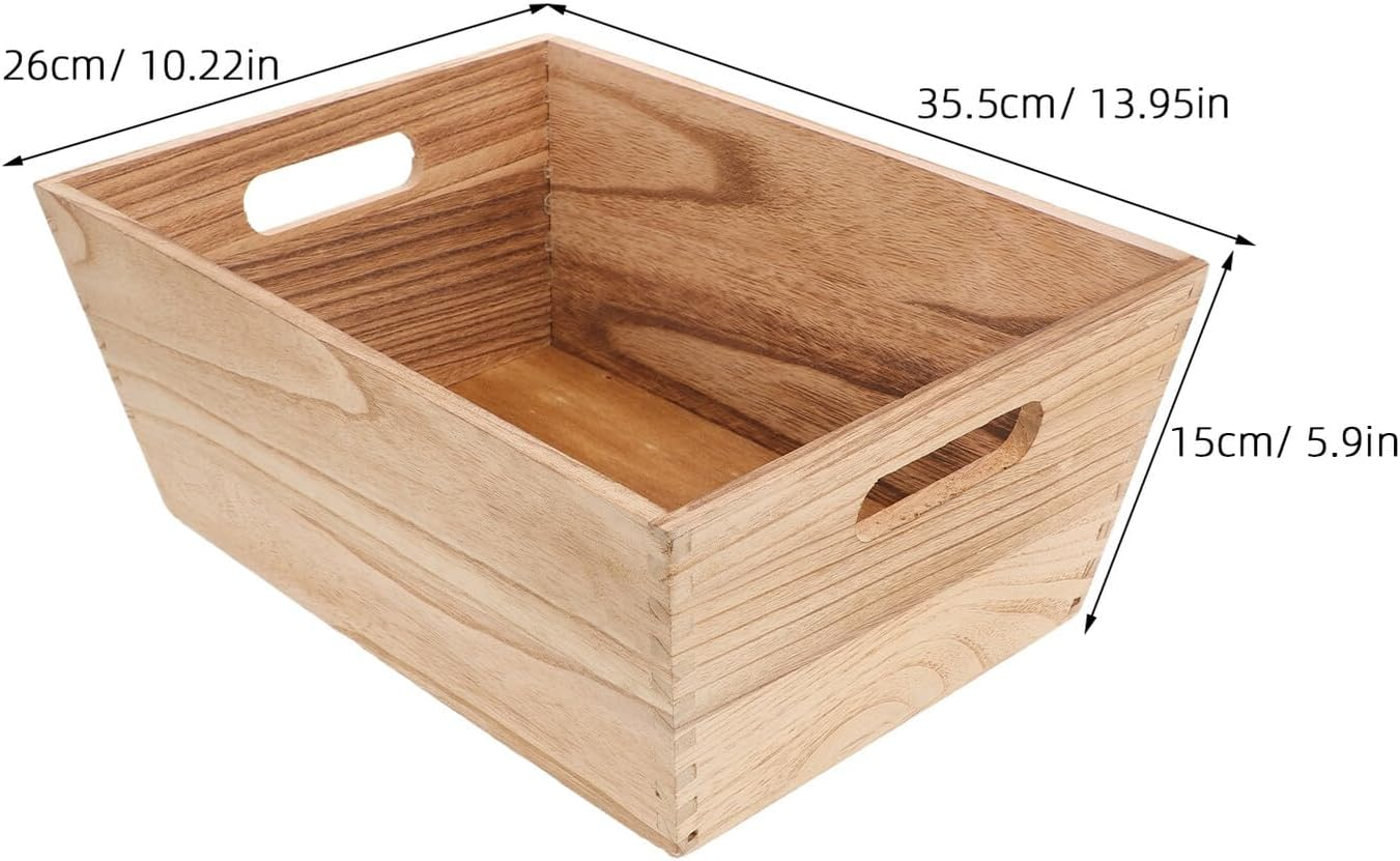 Ipetboom Unfinished Wood Crates Organizer with Handles Wooden Storage Bins for Kitchen Fruit Vegetable Display Versatile Cabinet Basket for Home and Retail Use image number 2