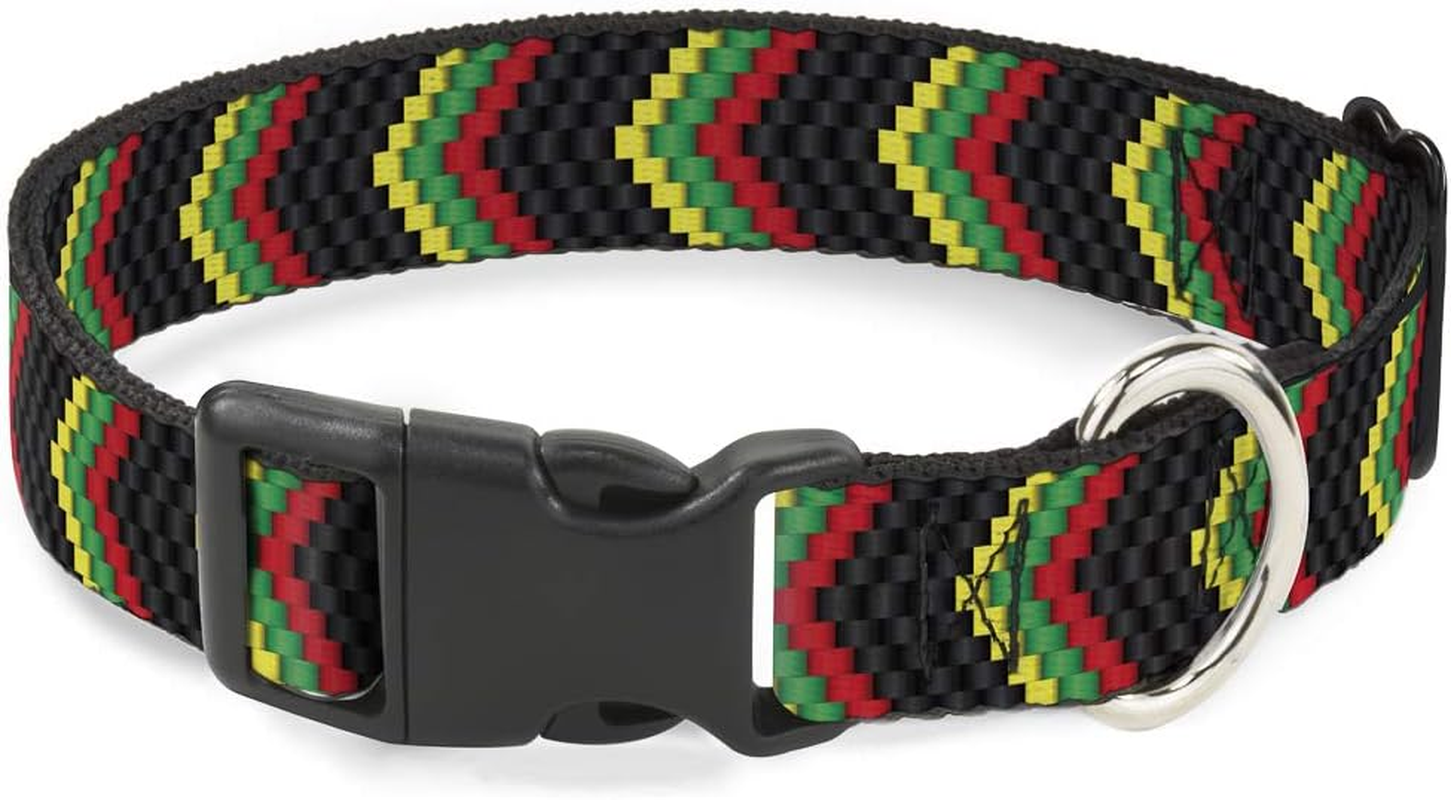 Buckle-Down Plastic Clip Dog Collar, Chevron Weave Black Rasta, 15 to 26 Inches Length X 1.0 Inch Wide image number 5