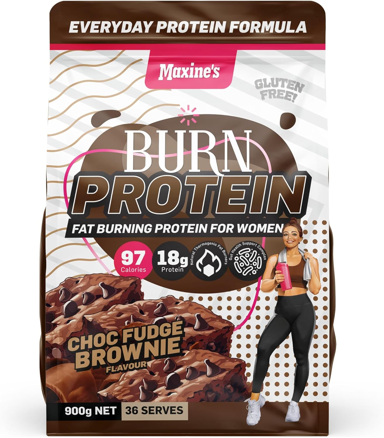 Maxine'S Burn Choc Fudge Brownie Gluten Free Protein Powder 900 G image number 3