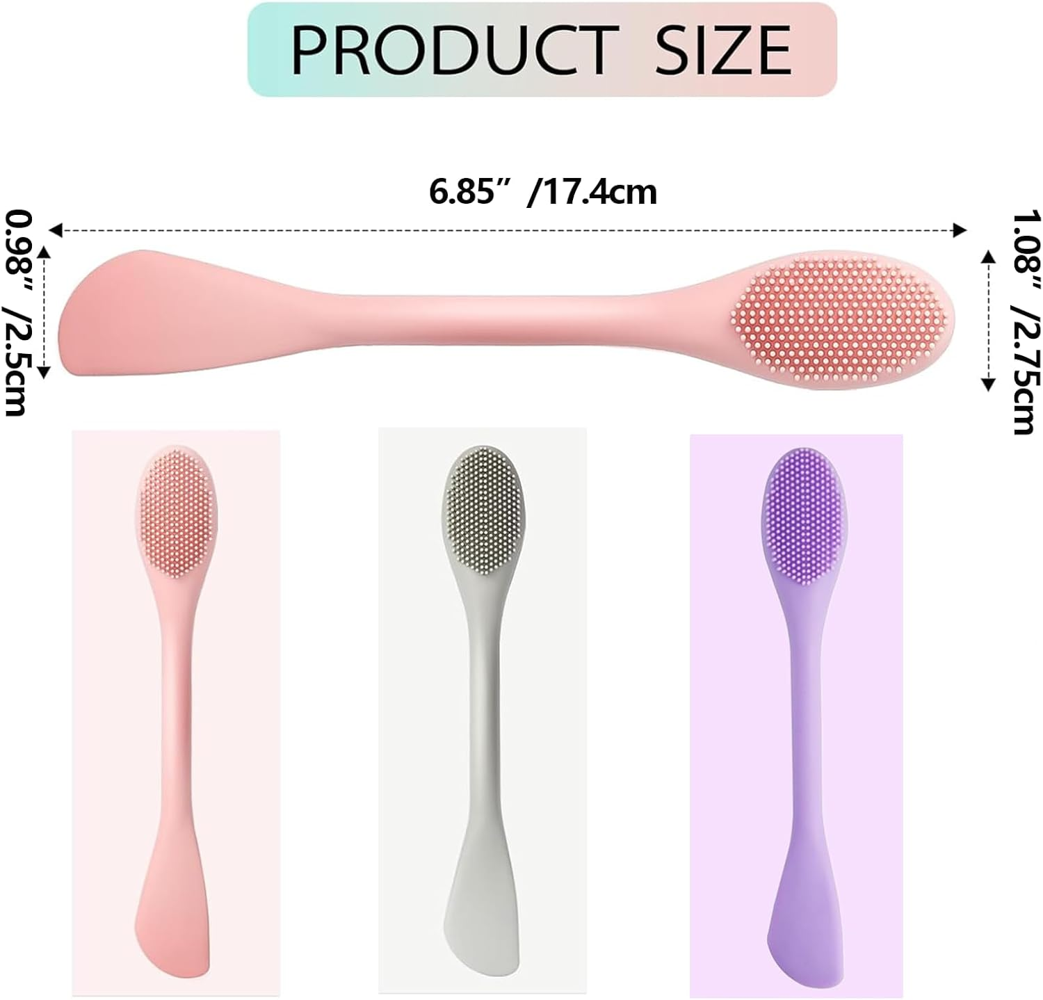 Yeanifeana 3 Pack Silicone Pore Scrubber Brush, 2 in 1 Pore Cleaning Brush for Face, Blackhead Remover Tool for Clay Mud & Charcoal Mask, Gentle Exfoliator (Pink+Purple+Gray) image number 5