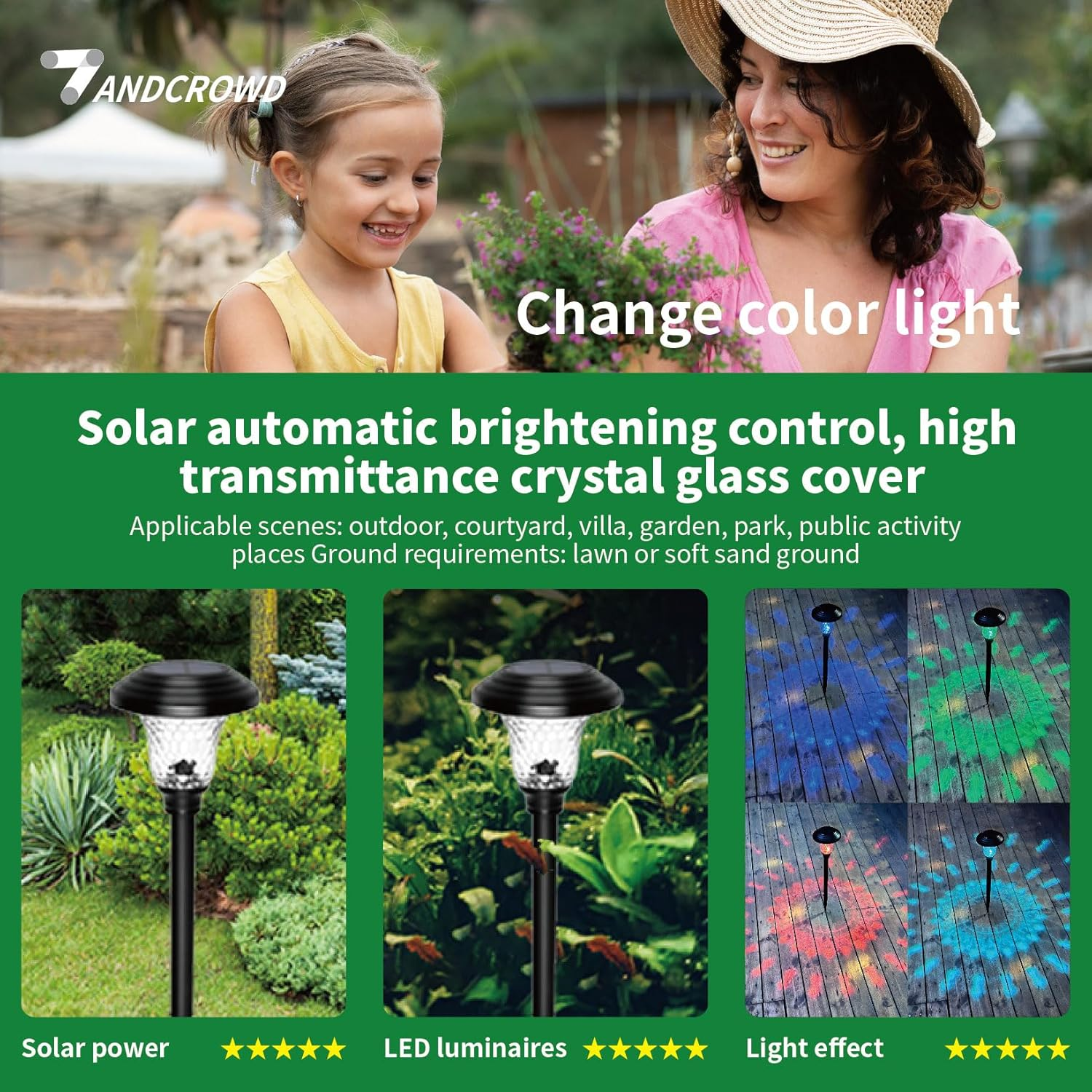 1805 LED Landscape Lights with Four Light Color Automatic Changes, Solar Outdoor Lights for Patio, 4 Packs of Outdoor Solar Lights with Unique Changing Light and Shadow Effects image number 5