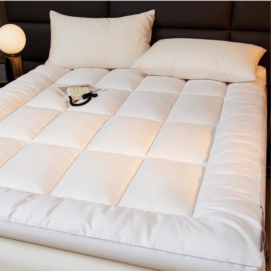 5Cm Soybean & Microfiber Mattress Topper 1400 GSM, Queen & King Size - Cool, Plush & Supportive | Combines Breathability with Cloud-Like Comfort | Hypoallergenic, Machine Washable