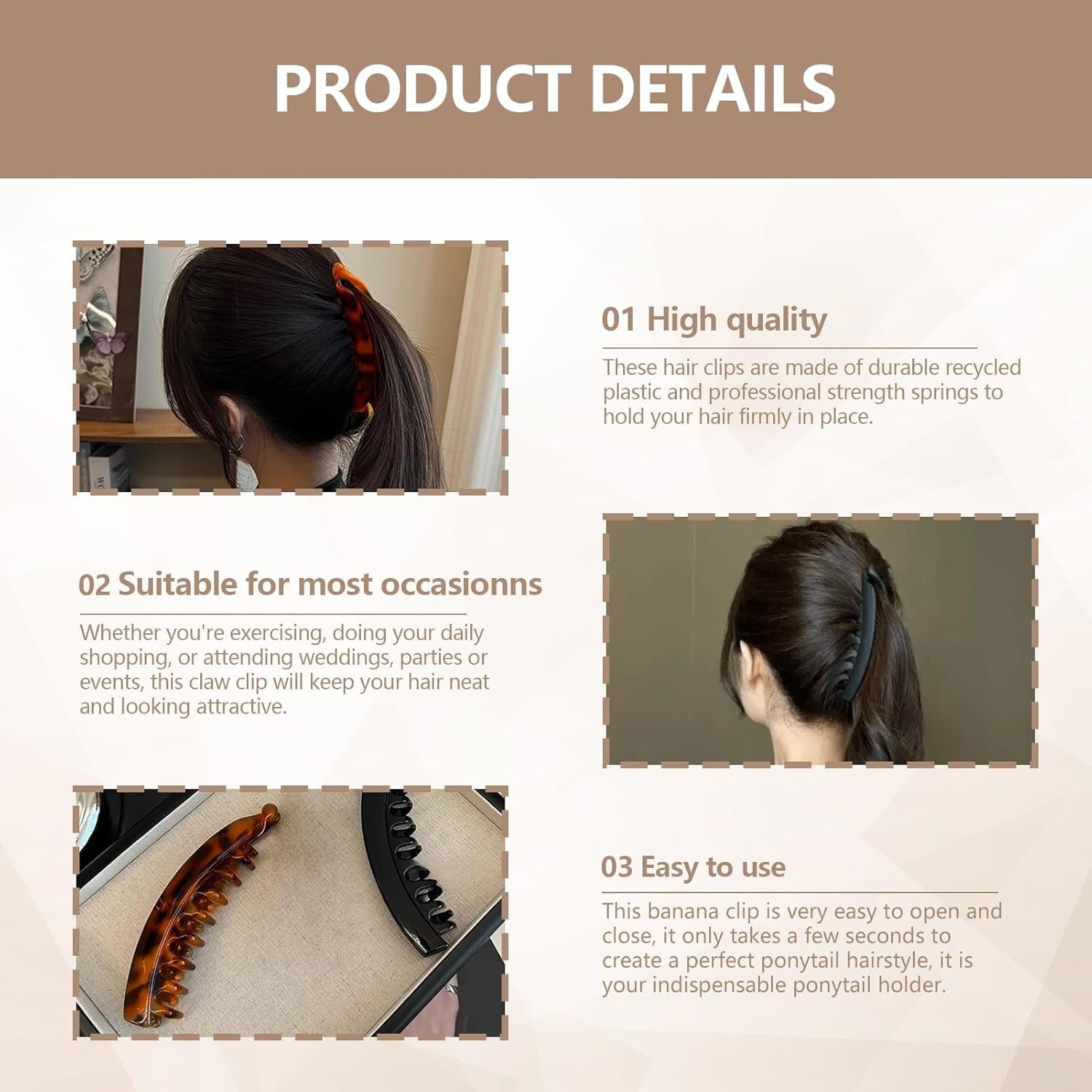 Large Banana Clip, 6 Pcs Banana Hair Clips, Claw Clip for Medium Thick Hair, Strong Hold Ponytail Holder Hair for Women and Girls, 13Cm Nonslip Clincher Combs for Long Hair image number 2