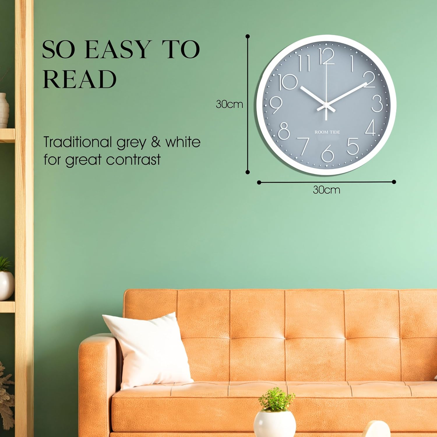Room Tide Silent Wall Clock 12 Inch Quartz Classic Design Easy to Read Large Wall Clocks for Living Room Decor Bedroom Decor Home Kitchen Home Office School Room Clock (Grey) 30Cm image number 4