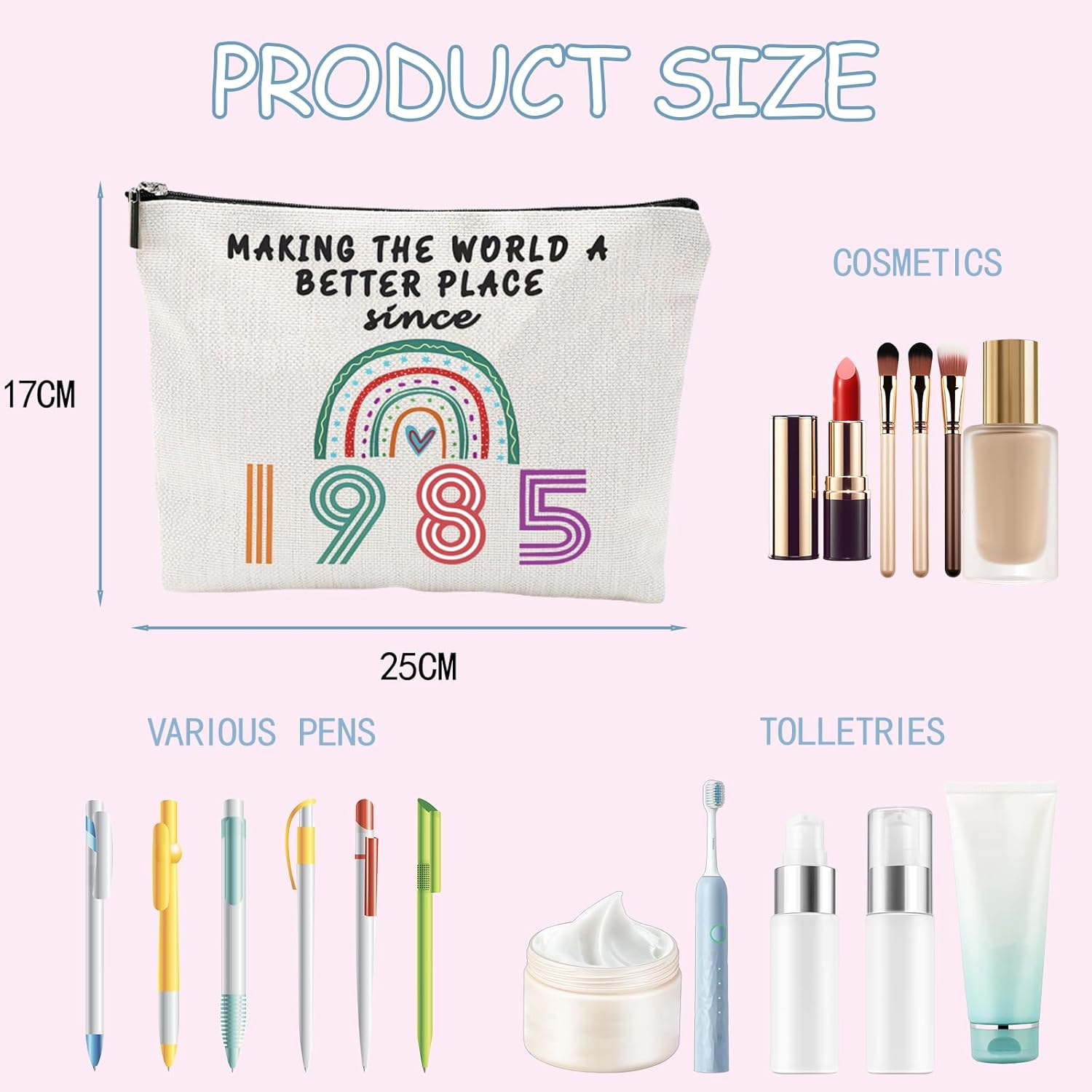 AYNKH 1 Pack Cosmetics Bag for Women, Funny 40Th Birthday Gift for Mum, Best Friend, Sister, Wife Cosmetics Bag, Presents for Female 40Th Birthday,1985, off White, Modern image number 6