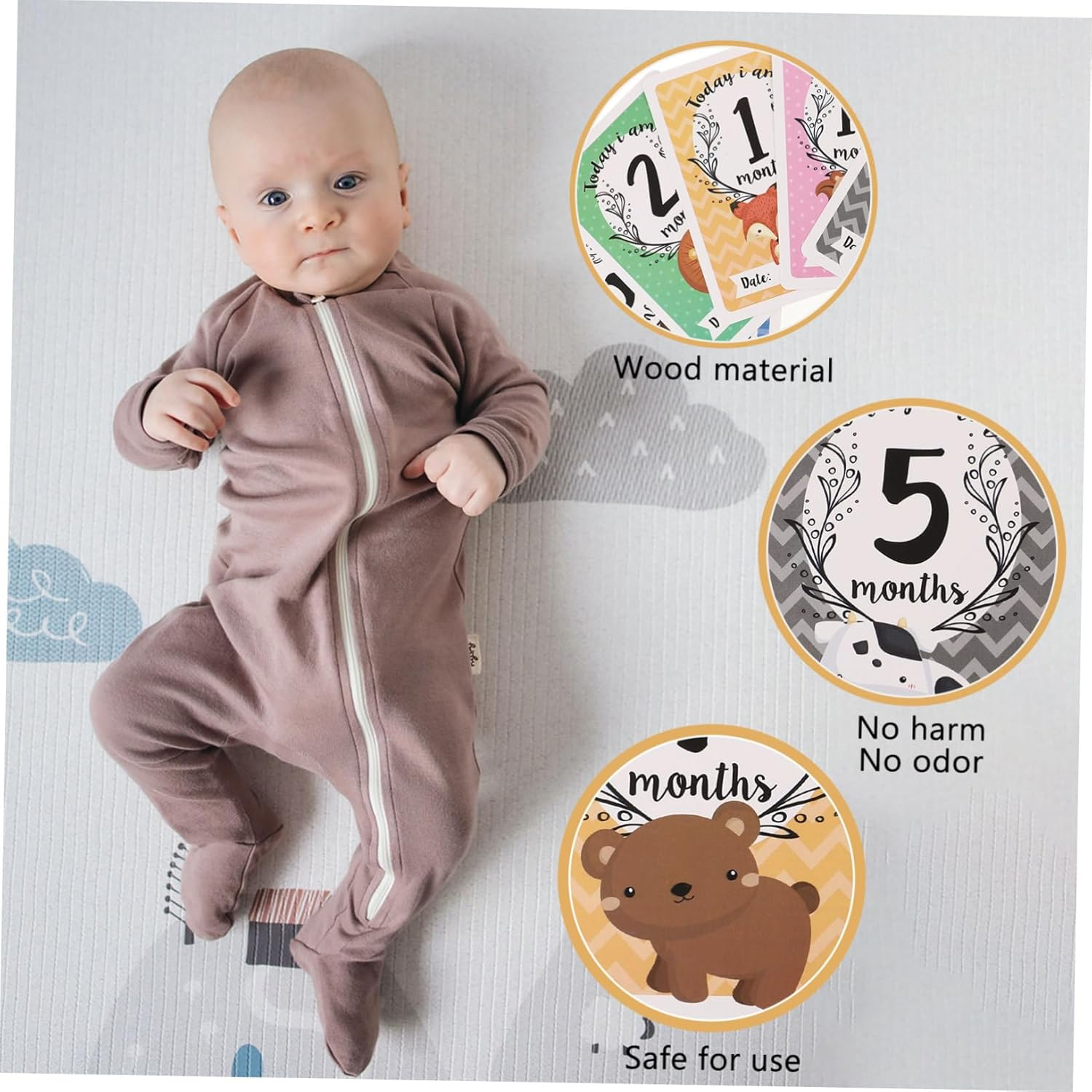 12Pcs Animal Monthly Milestone Cards for Newborn High Contrast Ink Print Pads for Photography Month Signs and Milestone Accessories image number 5