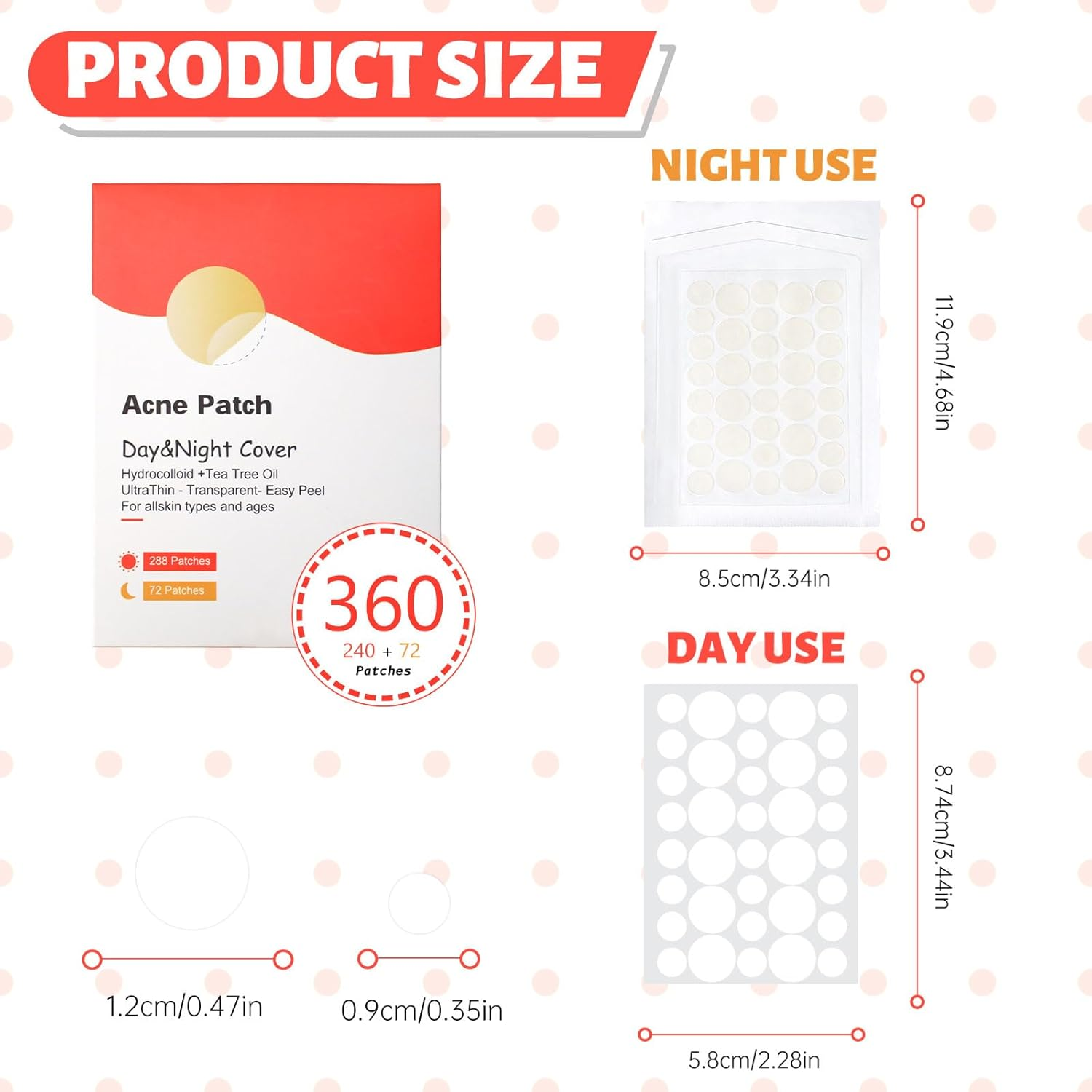 360Pcs Pimple Patches for Face, Acne Patches 2 Size, Hydrocolloid Patches for Covering Zits and Blemishes, Invisibly Thin Spot Stickers for Face and Skin, 288Pcs Day Use + 72Pcs Night Use (360) image number 2
