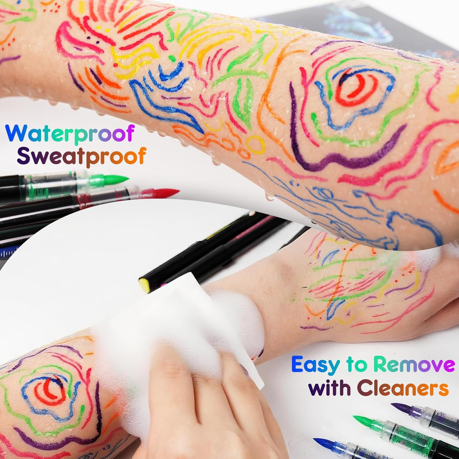 Theast 8 UV Neon Face Paint Pens, Glow in the Dark under UV Light Body Painting Kit, Tatto Markers for Skin Washable, Face Makeup for Party Favors image number 5