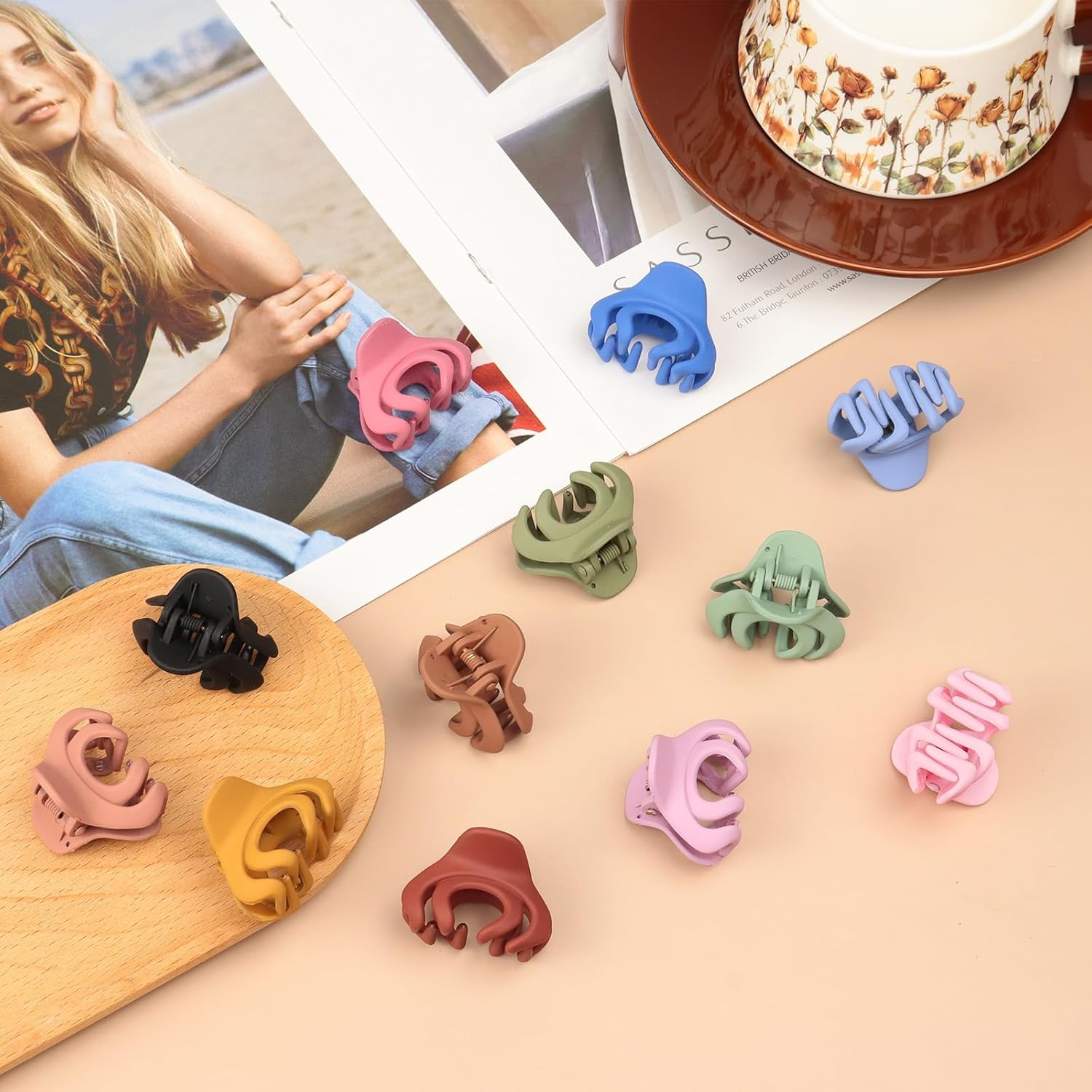 Kavya 12 Pcs Hair Claw Clips Octopus Small Hair Clips Women Non-Slip Plastic Claw Clip Colorful Matte Hair Claw for Women and Girls Thin Hair Accessories