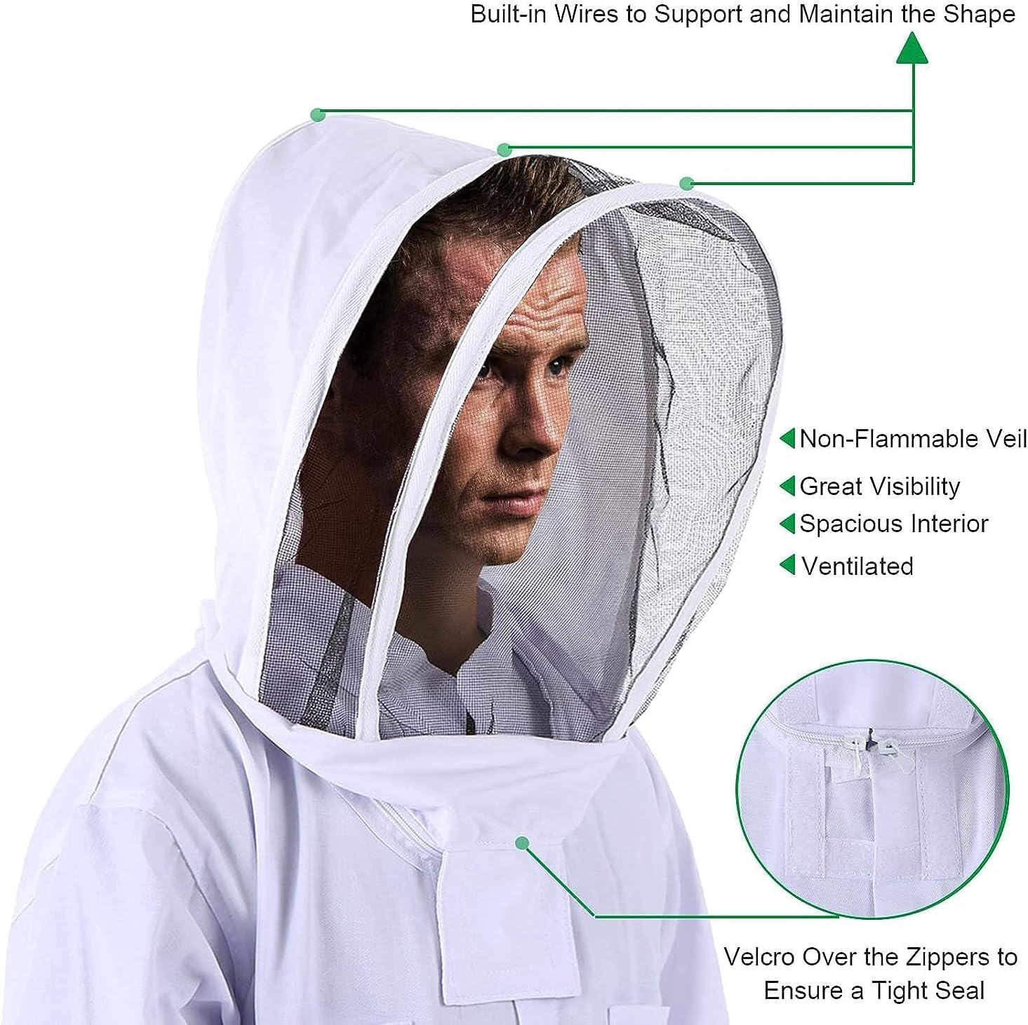 Professional Beekeeping Suit Outfit Apiarist Full Body Suit Beekeeping Jacket with Gloves&Ventilated Hood Beekeeper Hat with Netting Protection for Backyard Beginner Beekeepers image number 1