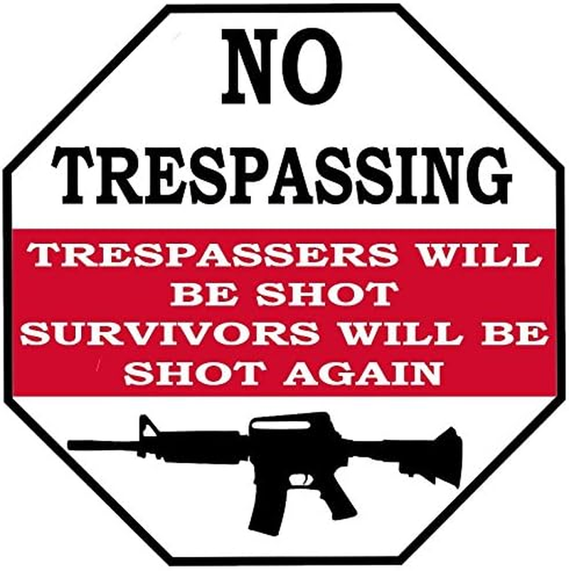 Rogue River Tactical Funny No Trespassing Warning Security Sticker Trespassers Will Be Shot Survivors Shot Again 6 Pack Sign Sticker Decal Window Door Indoor Outdoor 3X3 Inch Gun image number 2