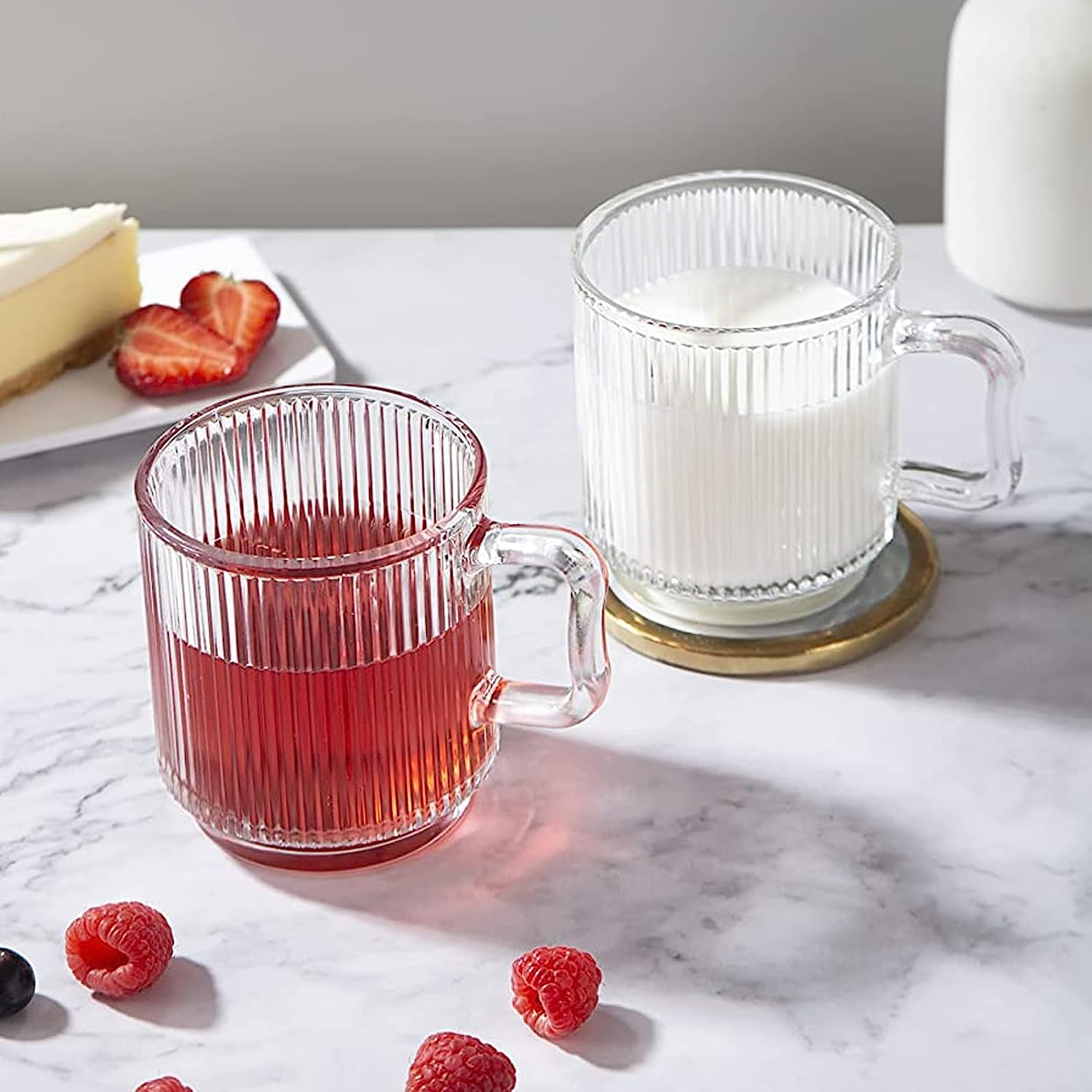 D.M Design&middot;Master [6 Pack, 12 OZ - Premium Glass Coffee Mugs with Handle. Transparent Tea Glasses for Hot/Cold Beverages, Perfect Design for Americano, Cappuccino, Tea and Beverage. image number 1