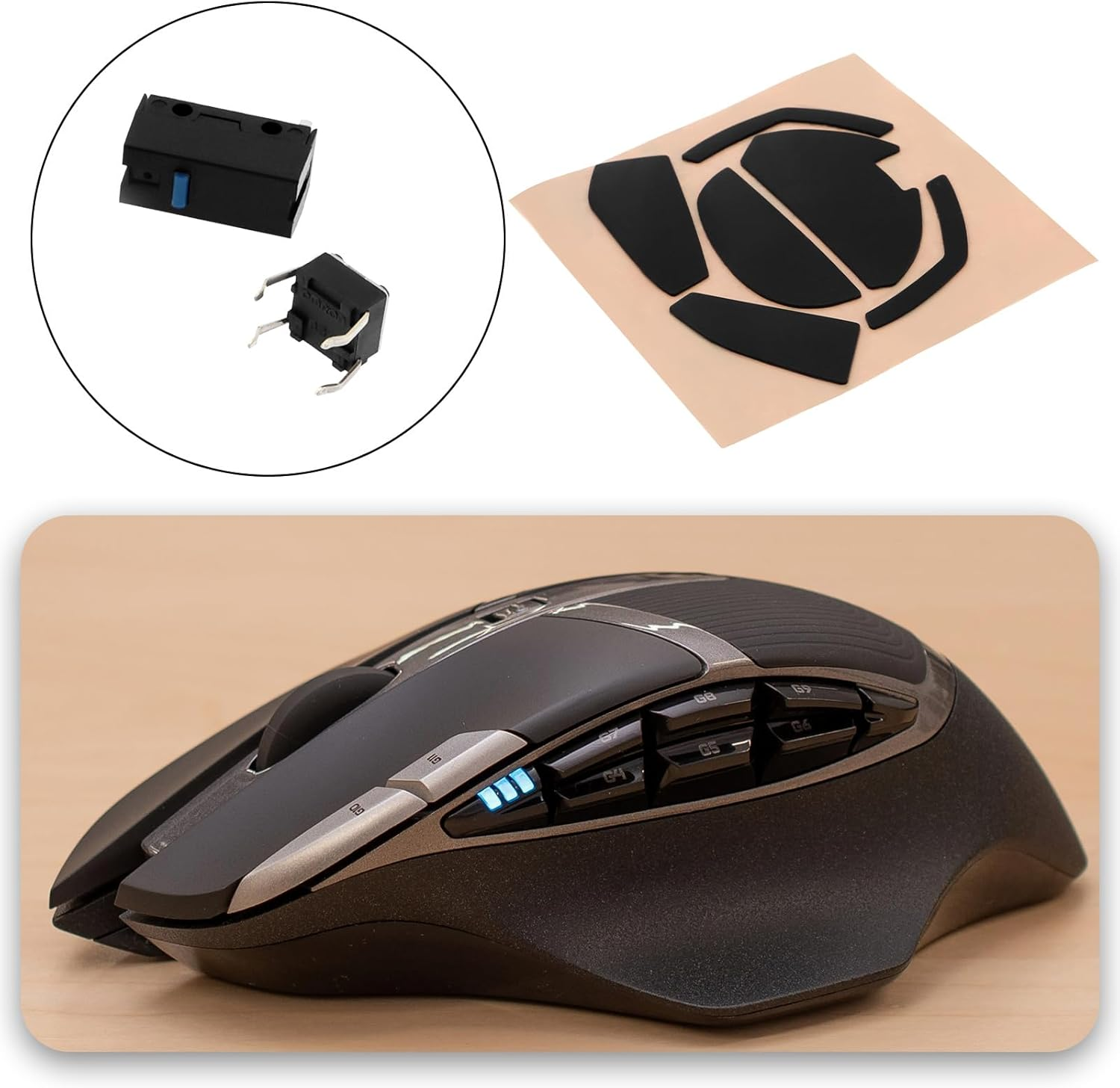 YINETTECH 1 Set Mouse Feet and R L Switches and Middle Click Compatible with Logitech G602 image number 2
