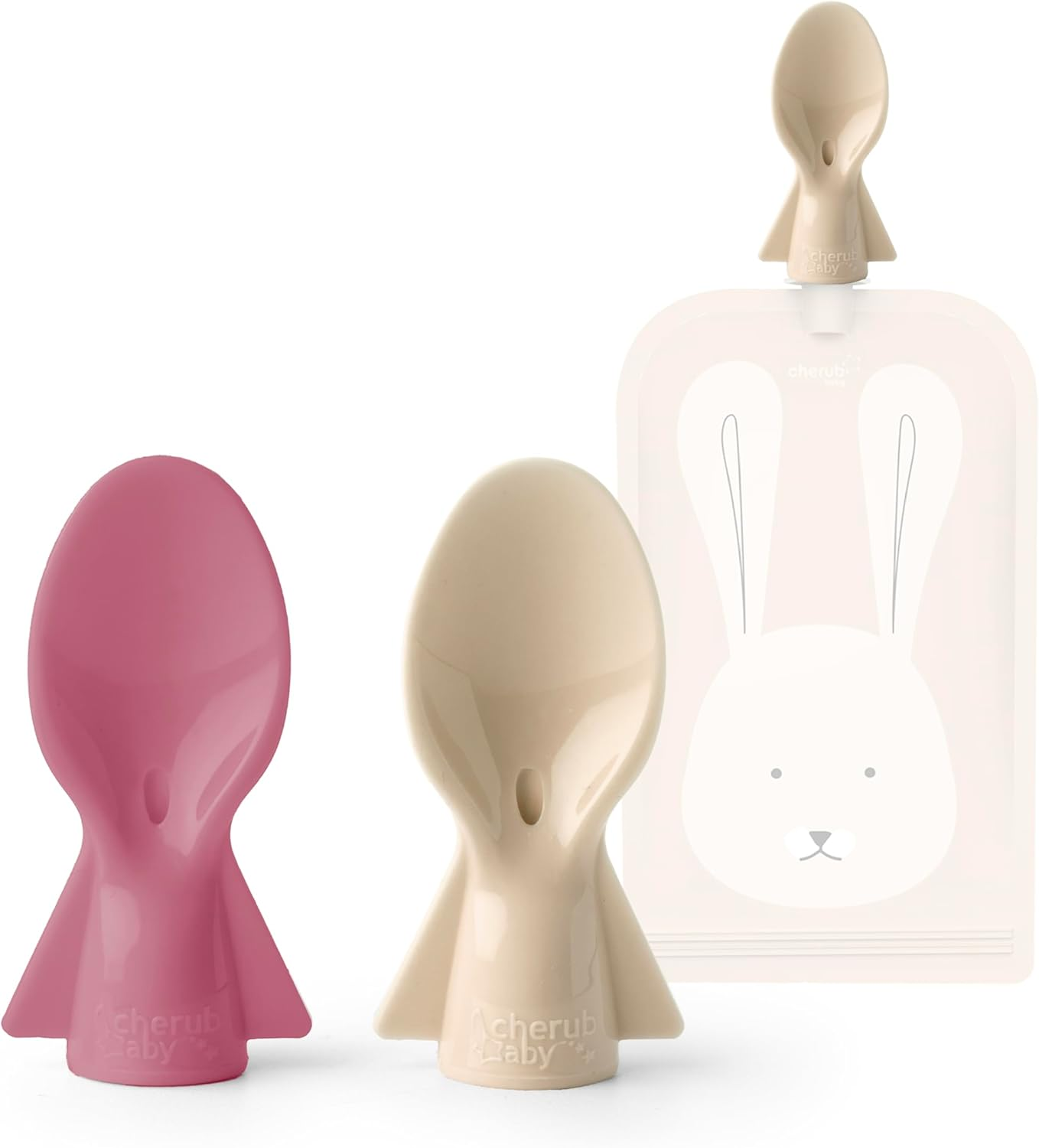 Cherub Baby Universal Reusable Non-Spill Baby Food Pouch Squeeze Spoon Topper Attachment 2 Pack with Travel Case - Cerulean/Sage