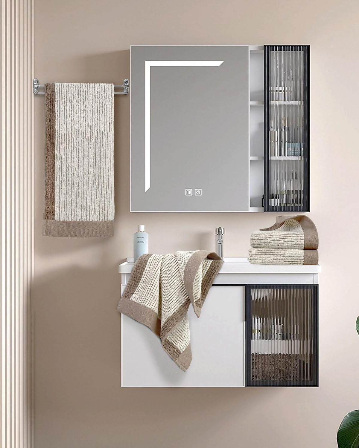 Cleanbear Hand Towels for Bathroom Set of 4, Jacquard Weaved Cotton Face Towels, 28 X 13.7 Inches (Light-Brown) - Light-Brown image number 6