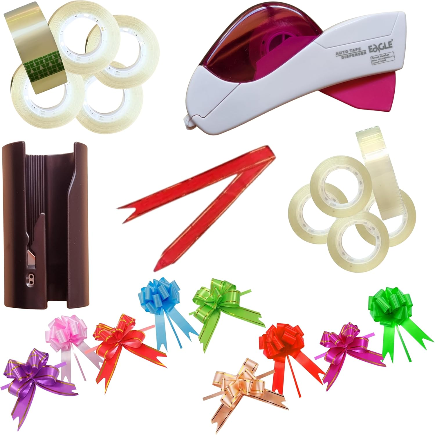 Semi Automatic Tape Dispenser 10 Tape Dispenser Refill Rolls, 1 Paper Cutter & 10 Pull Bows for Gift Wrapping & Packing for Valentine'S Day, Birthdays, Mother&rsquo;S Day, Office & Home Use (Dark Grey)