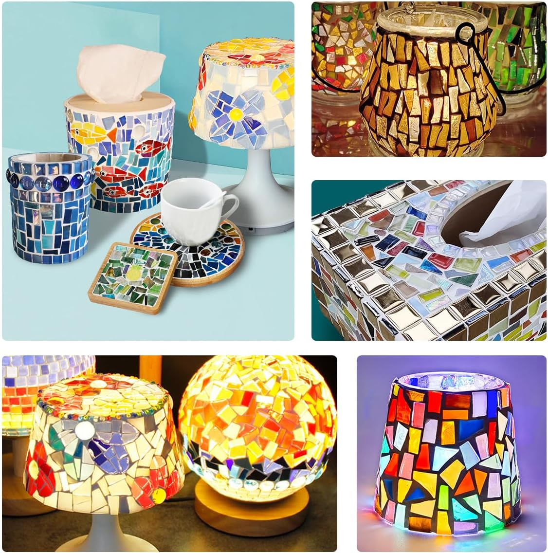 1.1 Lb Irregular Mosaic Tiles for Crafts Bulk Broken Tile Pieces Mixed Shapes Stained Scraps Adults Beginners DIY Coaster Making Supplies Hobbies Vases Pink Series - Blue image number 7