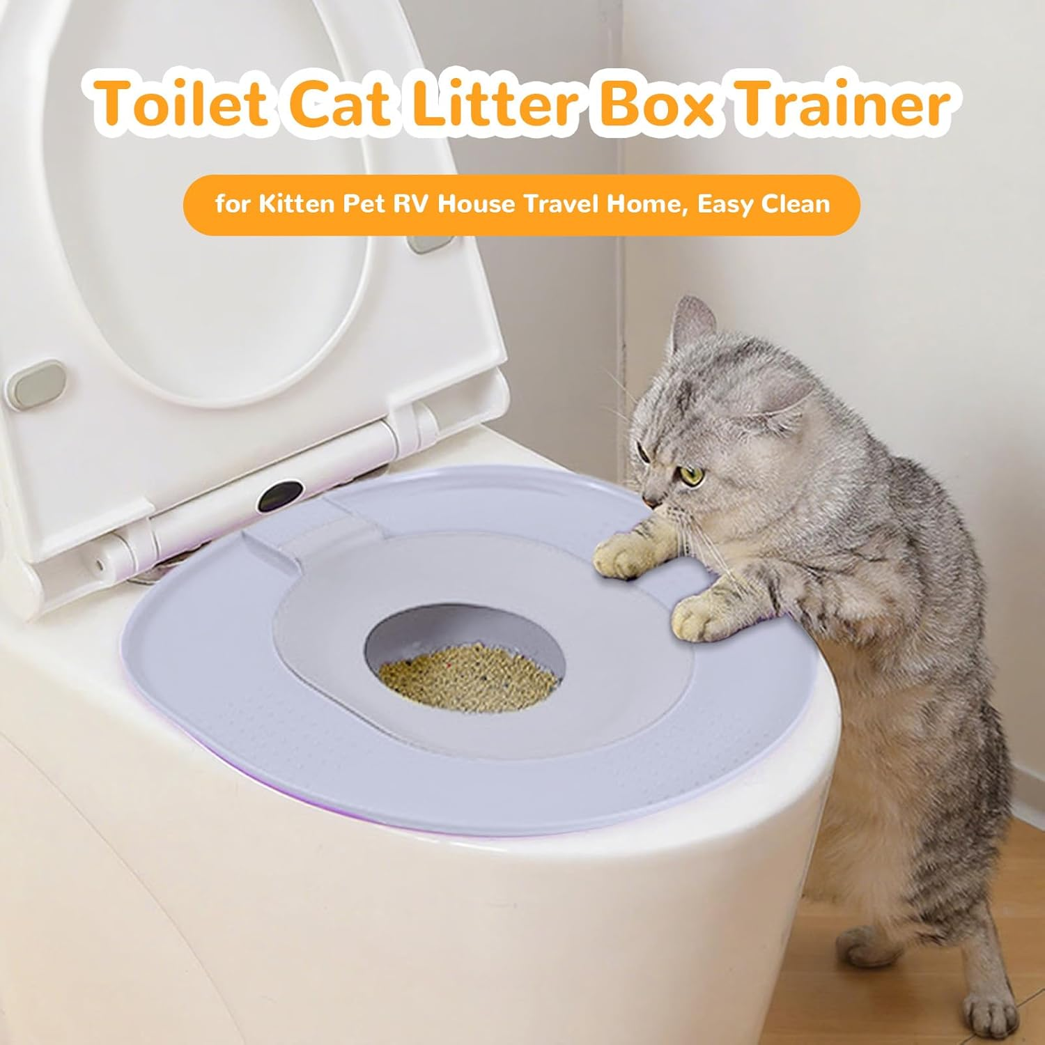 Bomefoi Cat Toilet Seat,Cat Toilet Training Kit - Portable Safe Urinal Potty Reusable Removable for Kitten Pet Travel Home RV - Purple image number 4
