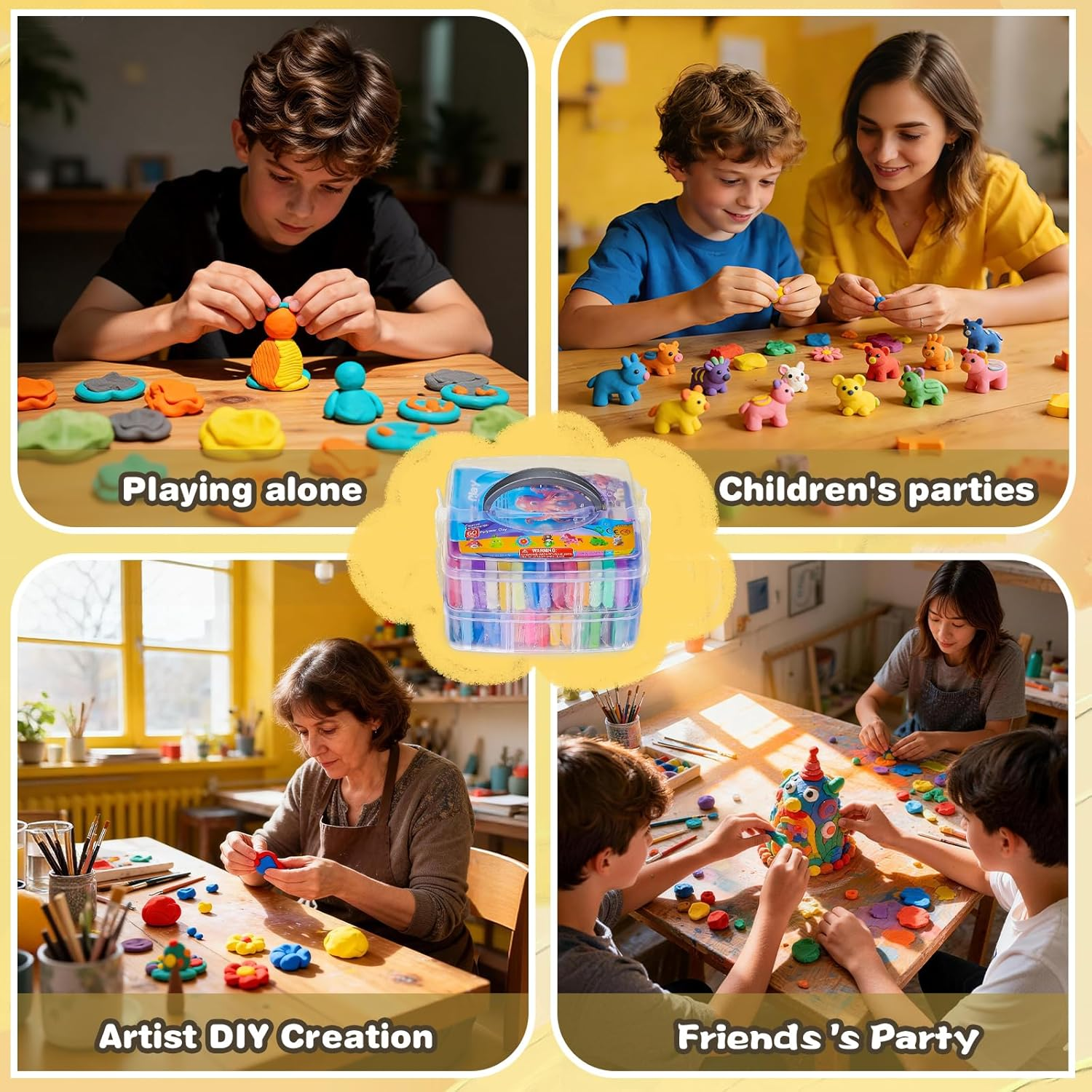 Polymer Clay， Oven Bake Modeling Clay for Kids, DIY Starter Kits Model Clay, Non-Toxic, Non-Sticky,With Sculpting Tools, Ideal for Children and Artists - 88 Colors image number 7