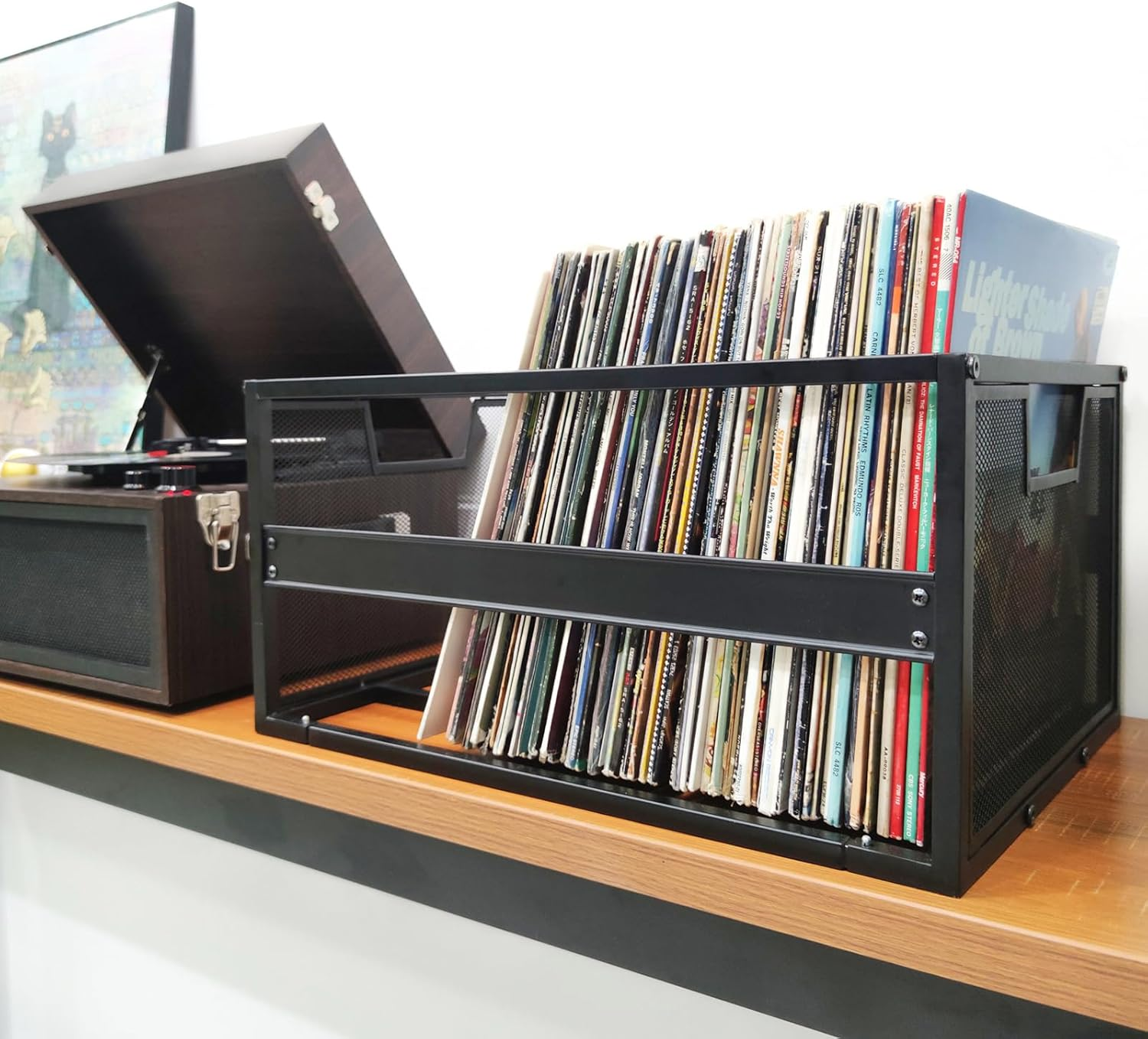 Playboda Metal Vinyl Record Storage Crate with Wheels, Vinyl Record Holder for Albums, Vinyl Record Storage Rack - Holds up to 100 LP, Stylish Organizer for Your Vinyl Record Collection image number 6