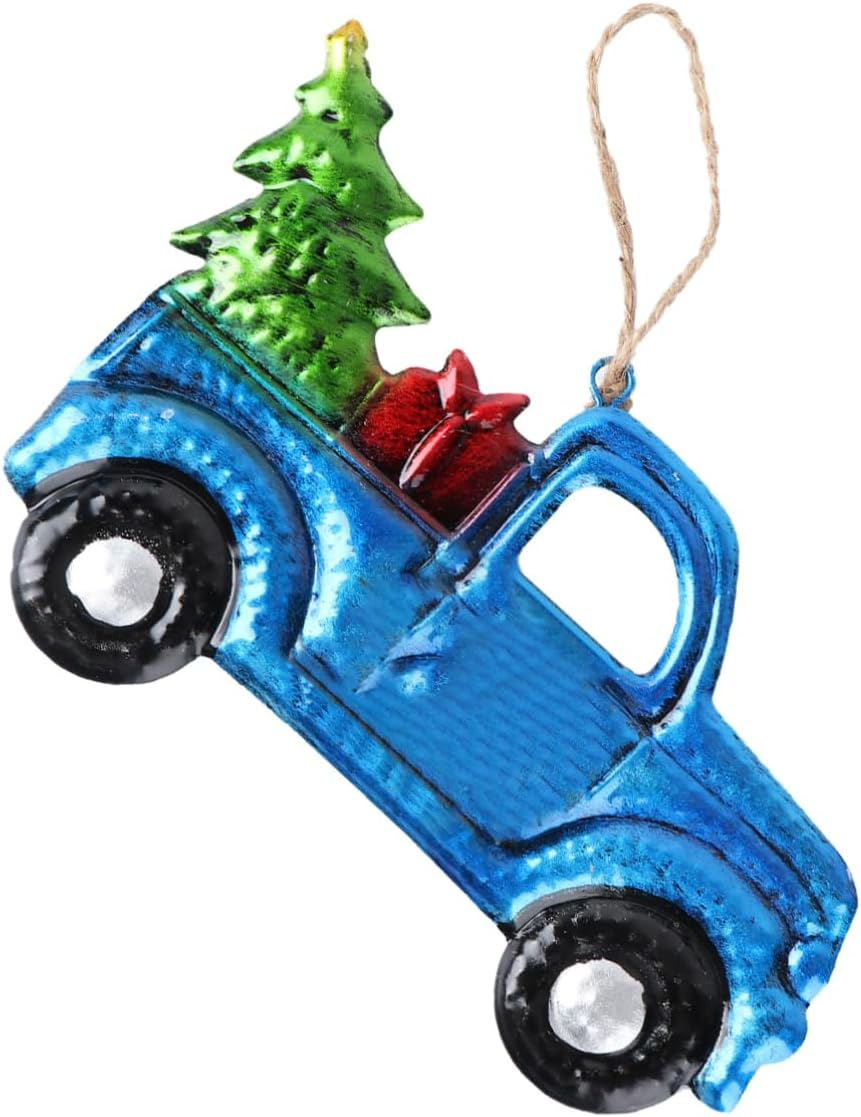 Ciieeo Christmas Car Pendant Iron Truck Hanging Ornament Blue Xmas Tree Hanging Decor Holiday Car Accessories Random Direction