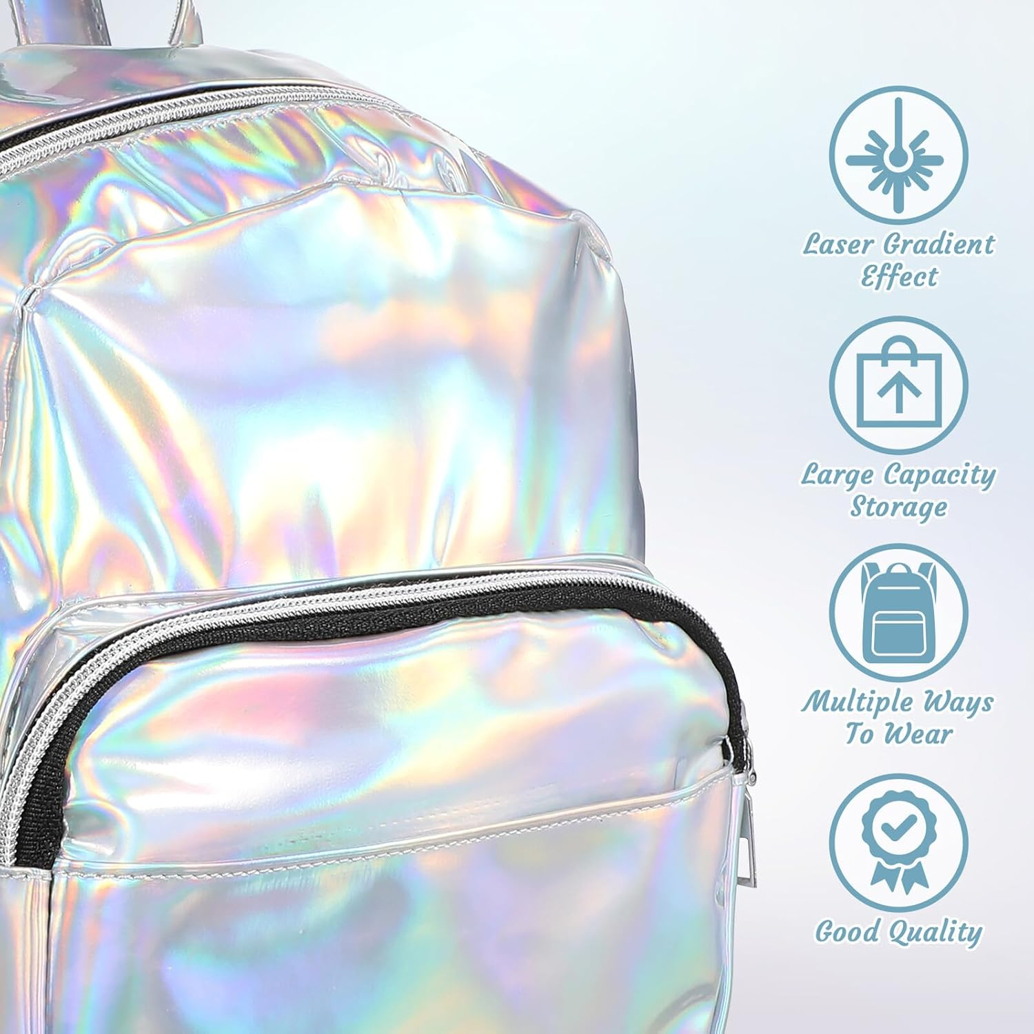 BESTYASH Holographic Mini Backpack for Girls Chic Grey School Bag Fashionable Laser Rucksack Adjustable Straps for School and Travel image number 4