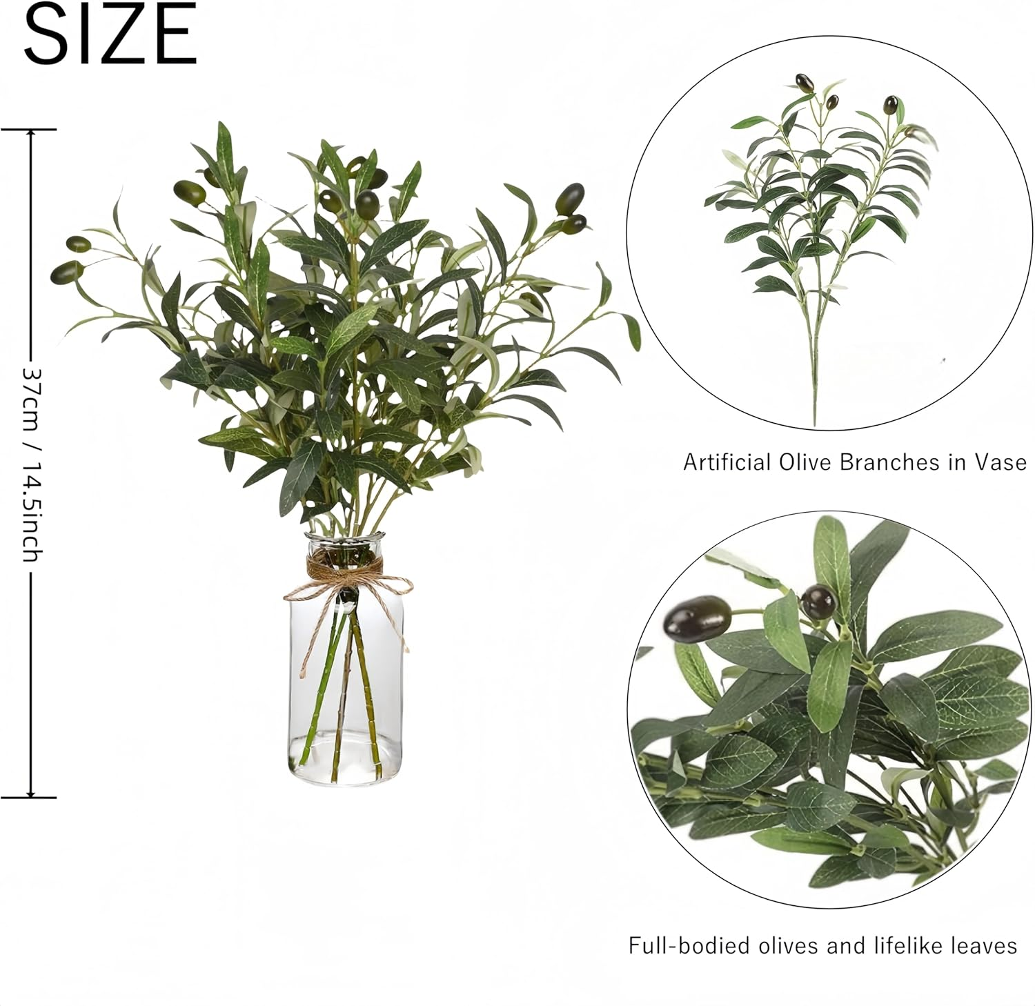 Avoik Artificial Plants Olive Branch in Glass Vase, 14.5&rdquo; Fake Plant Greenery Stems with Olive Branches Faux Eucalyptus Stems for Home Office Farmhouse Wedding Table Centerpiece D&eacute;cor image number 1