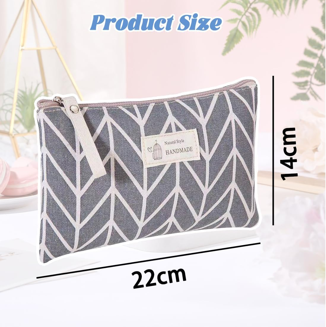 Pack of 2 Canvas Cosmetic Bag, Small Cosmetic Bag, Multifunctional Make up Bag, Travel Cosmetic Bag, Women'S Makeup Bag with Zip, Portable Wash Bag, Cosmetic Accessory Organiser image number 4