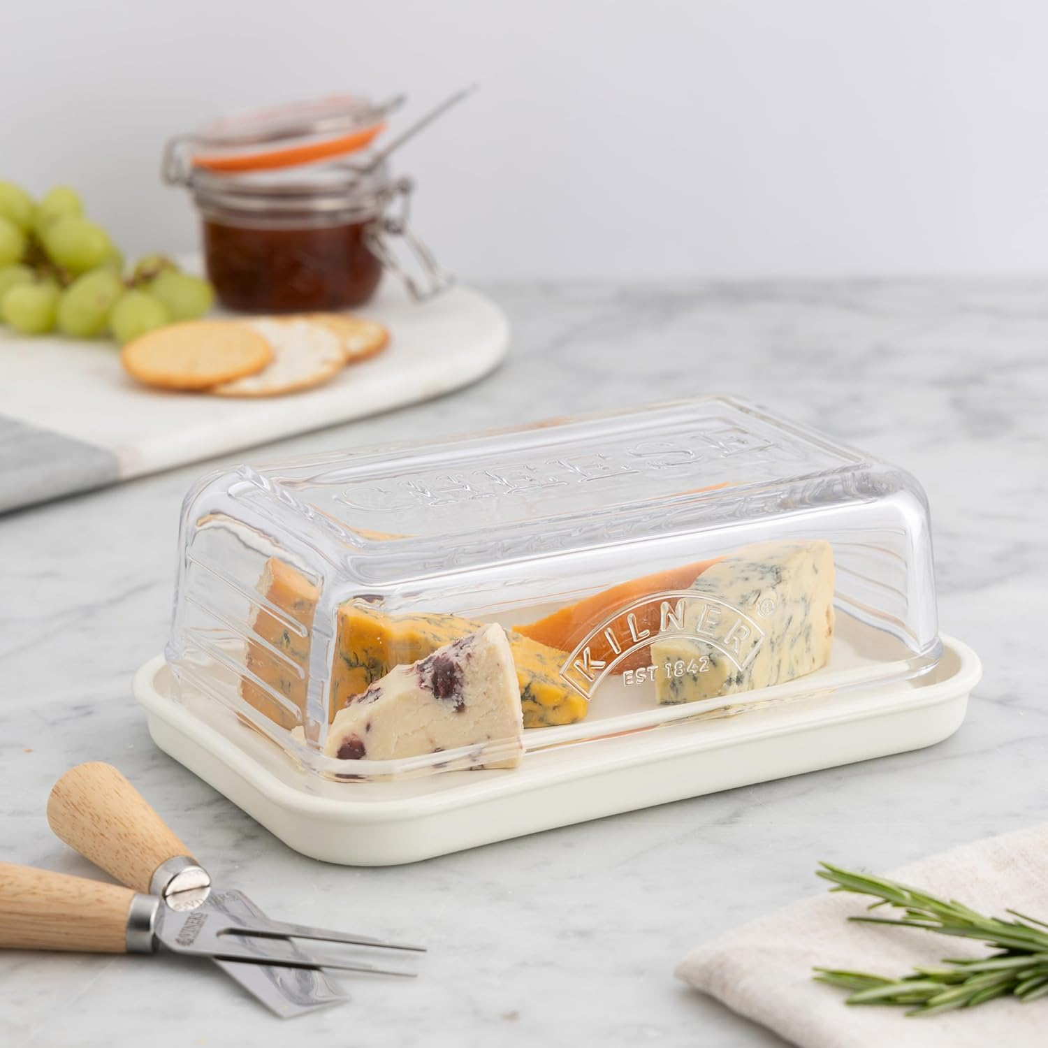 Kilner Cheese Jar with Lid and Ceramic Base, Glass Dome with Removable Silicone Seal for Odour-Proof Storage of Cheese, Cold Cut Box Glass, 8.5Cm X 23.4Cm X 15.3Cm image number 5