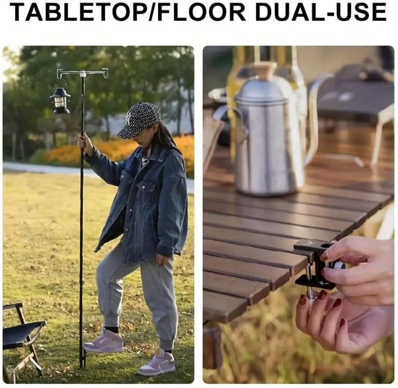 AIMALL Outdoor Camping Lamp Stand, Aluminum Alloy, 16Mm Thick Telescopic Pole with Double Hooks, Portable and Adjustable Lighting Stand, Black image number 2