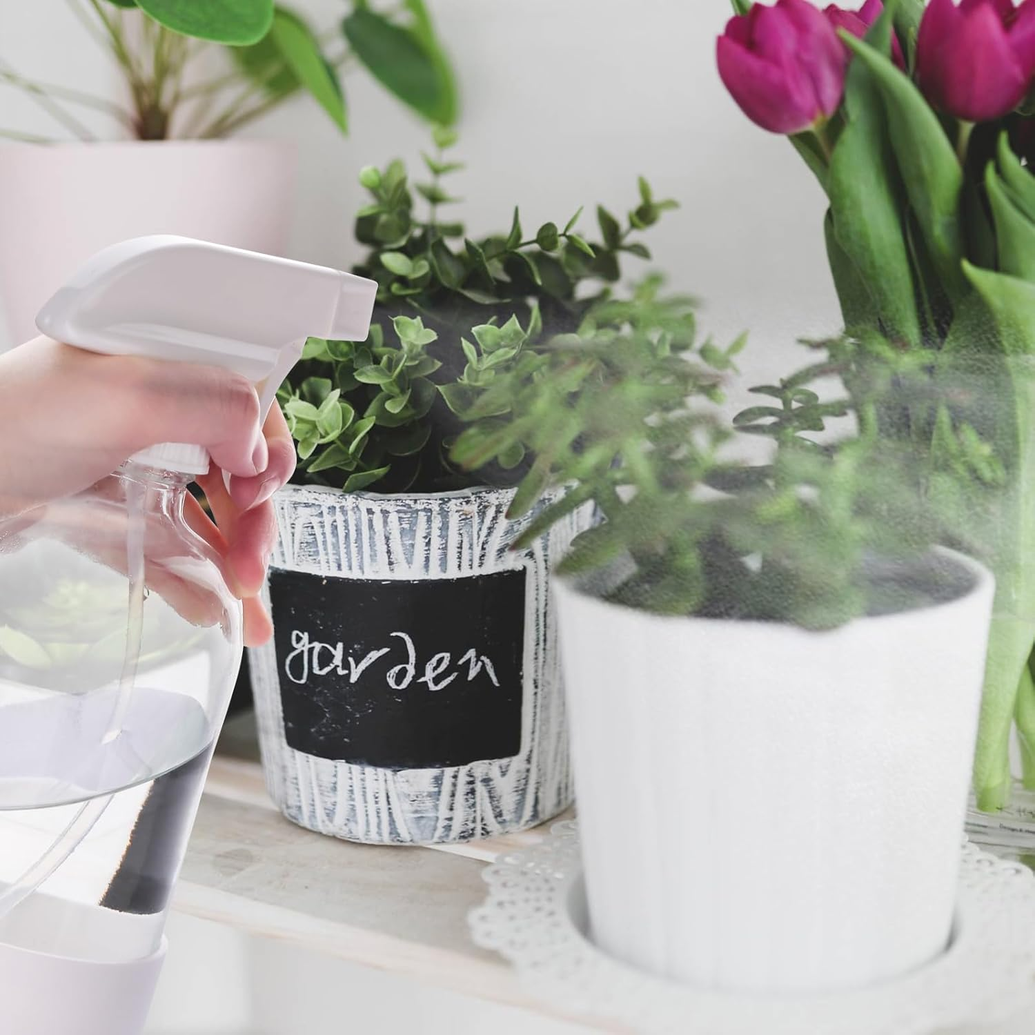 Hmaimas Glass Spray Bottles for Cleaning Solutions, 16Oz Reusable Clear Empty Mist Spray Bottle with Silicone Sleeve for Hair, Plants and Essential Oils 2 Pack image number 4