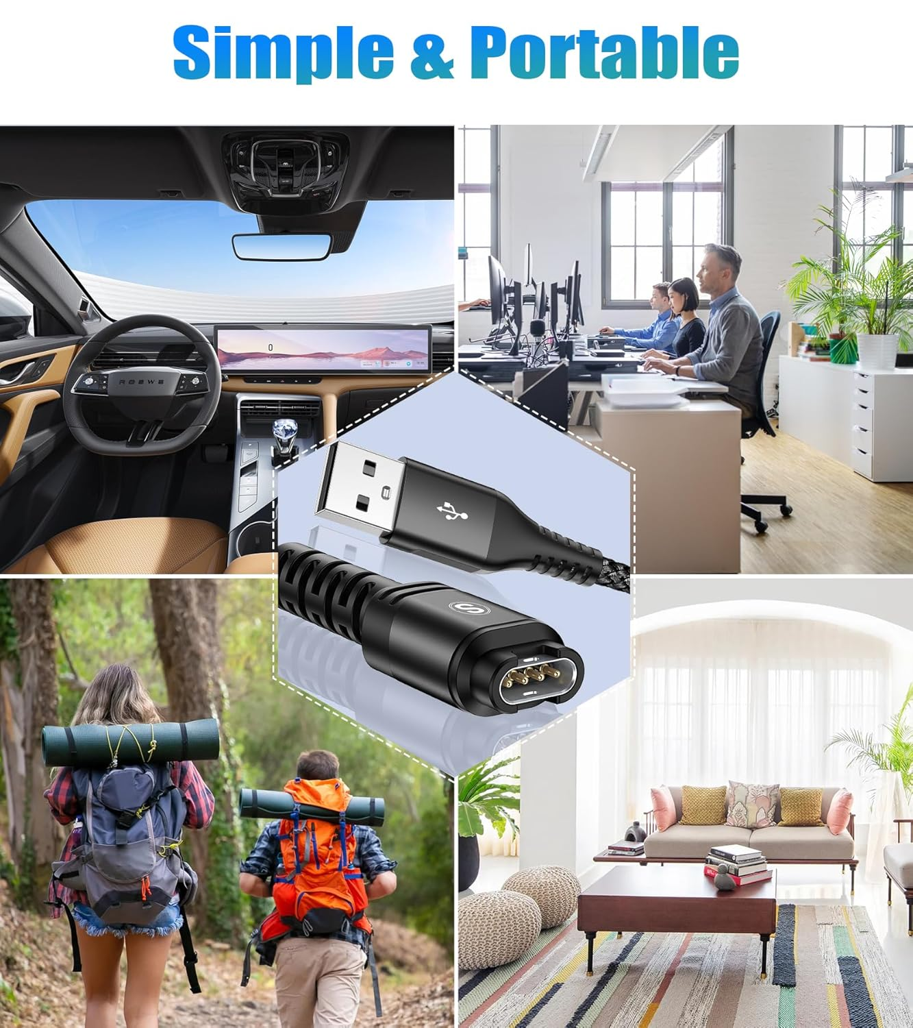 Garmin Watch Charger Cable [2-Pack,1.2M] Compatible with Garmin Fenix 5 5S 5X 6 6S 6X plus Pro 7 7S 7X 8, Forerunner 945 45 45S 245 Music,Approach S10 S40 S60 G12 S12 S42,V&iacute;voactive 3 4 4S-Black - Blue image number 2