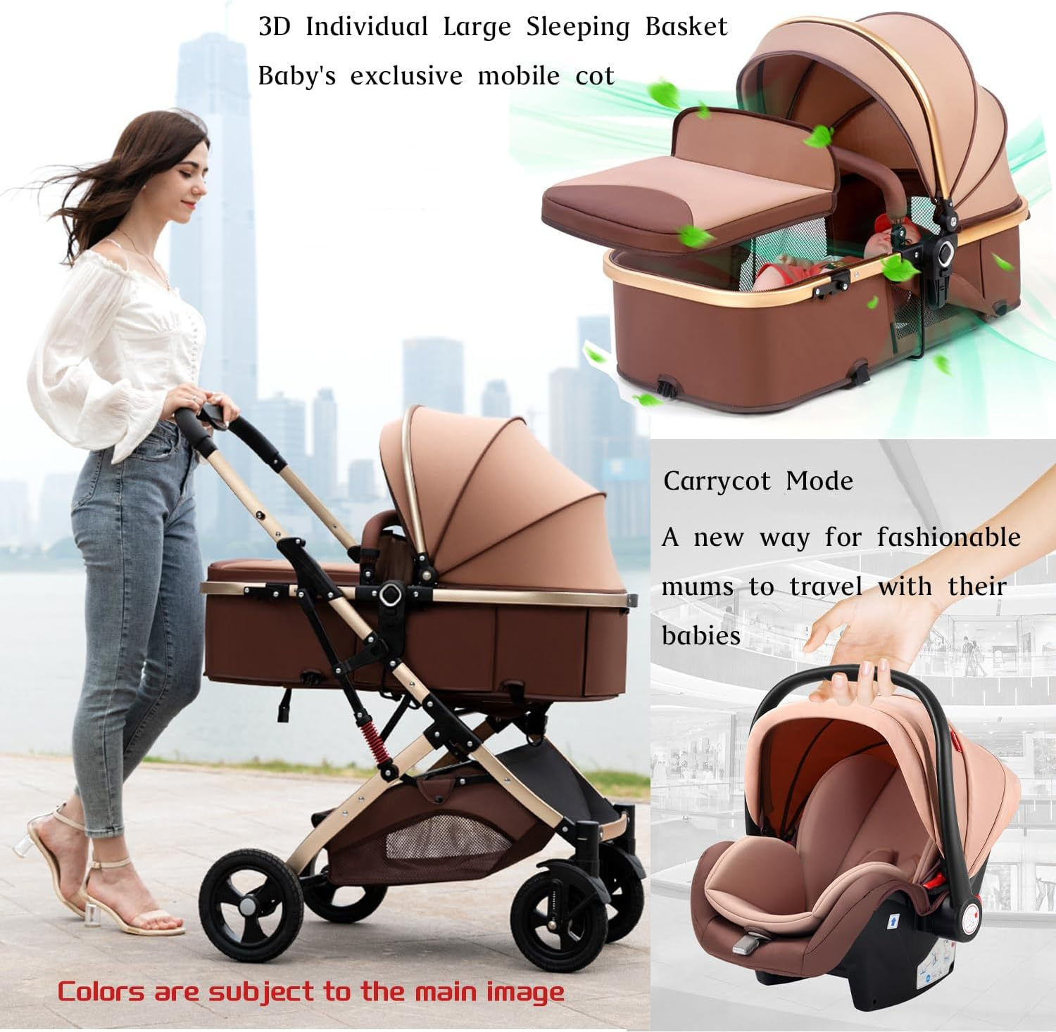 3 in 1 Baby Stroller & Bassinet Pram &ndash; Convertible Newborn Carriage with Reversible Seat, Adjustable Recline, Anti-Shock Wheels, 5-Point Harness, Large Storage Basket, Ideal Baby Pram for Infant & Toddler (Black)