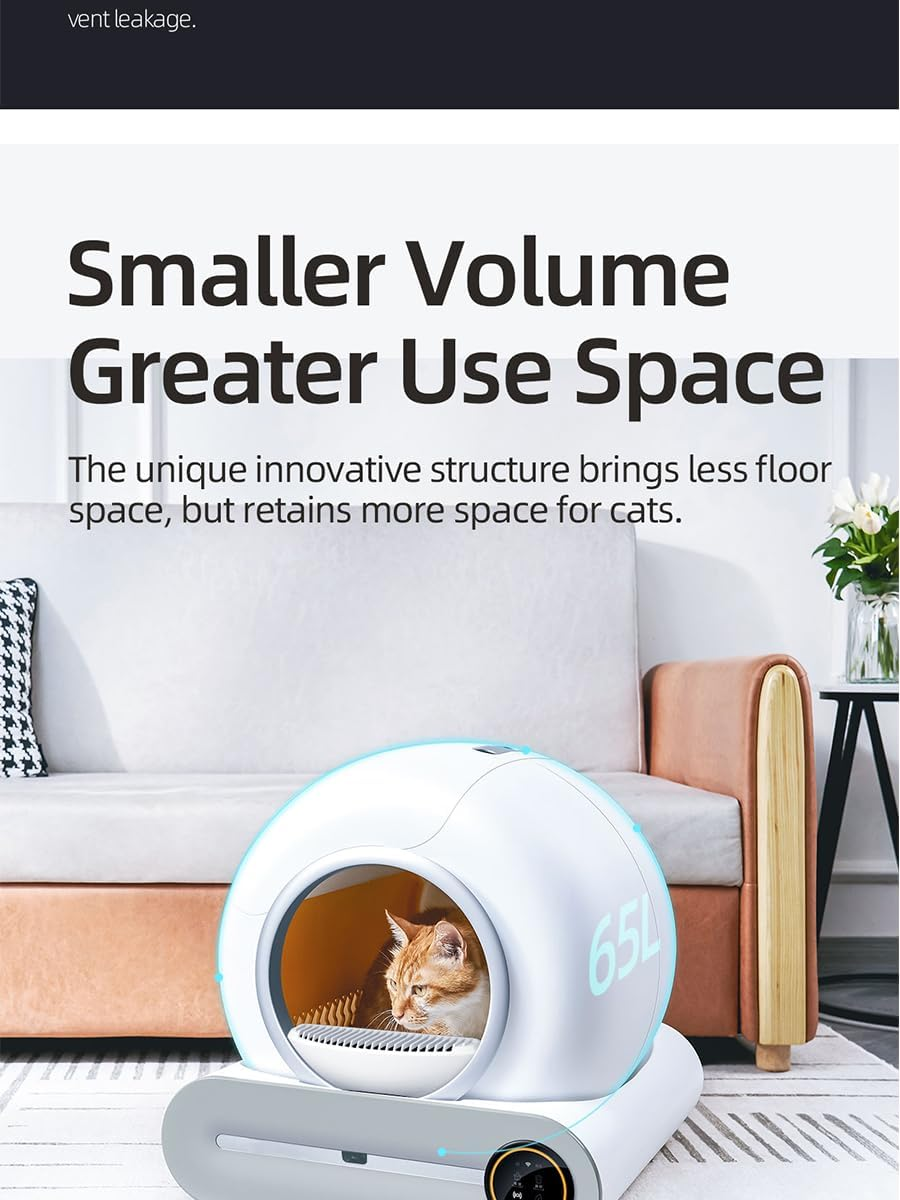 Self-Cleaning Cat Litter Box with APP Control, Smart Cat Litter Cleaning Robot, Automatic Cat Litter Box, Secure Alert/Health Monitor/Ionic Deodorizer 65L+9L (Box) image number 1