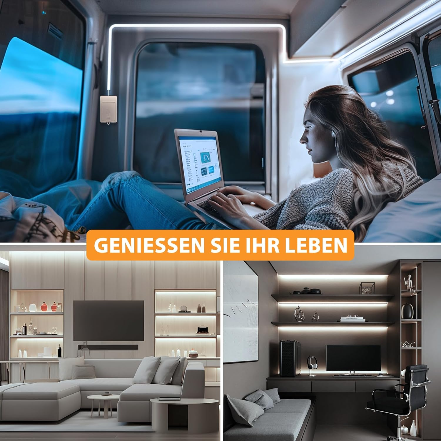 Pack of 3 COB LED Strips, Battery Operated, 1 M 320 LED Strip, 90+ Colour Rendering Efficiency, 6000 K Self-Adhesive Light Strip for Cupboards, Stairs, Beds, Laundry Room image number 3