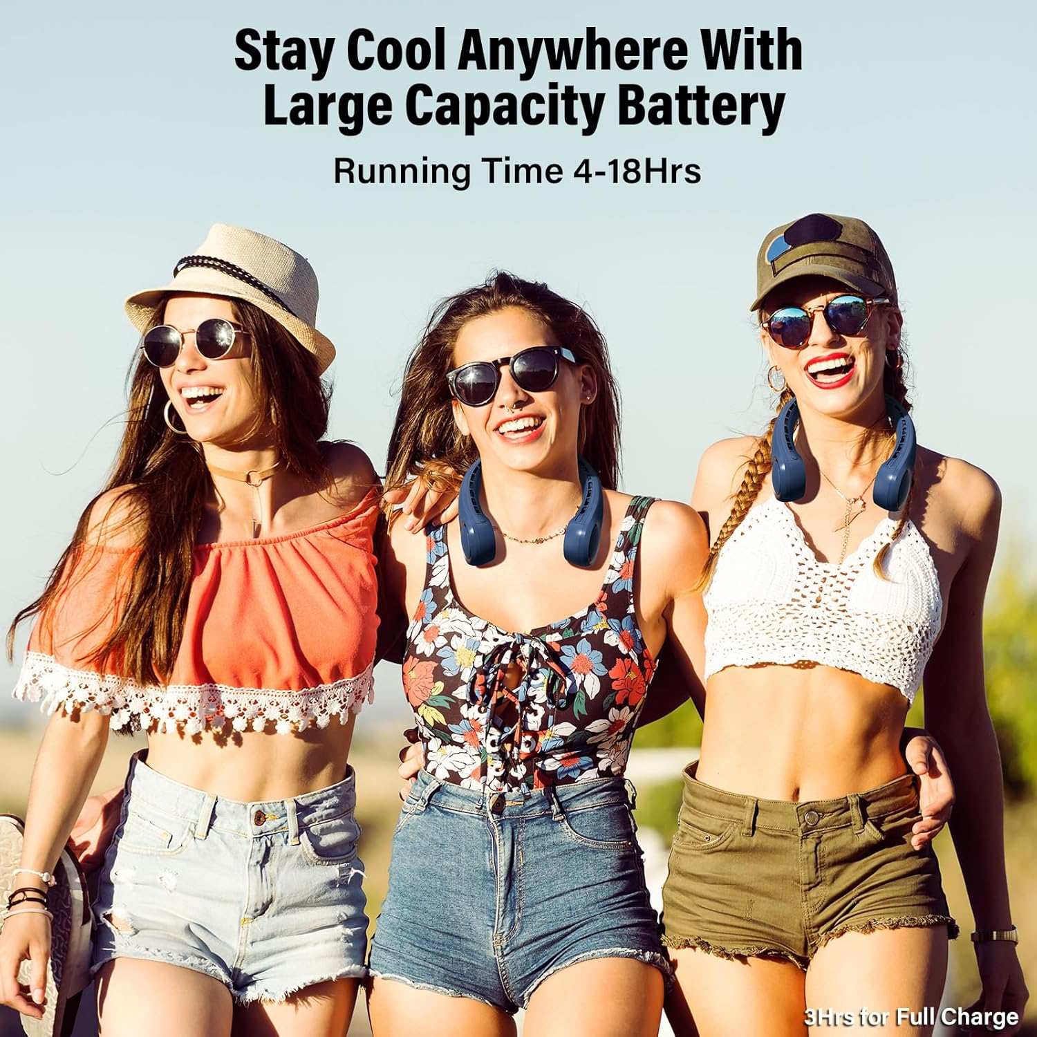 Morelax Portable Neck Fan Rechargeable, Hands Free Bladeless Fan, Wearable Quiet Fan for Outdoor Indoor, 3 Speeds Adjustable, 4000 Mah Battery Operated, Home, Office, Travel, Sports(Blue), Small image number 5