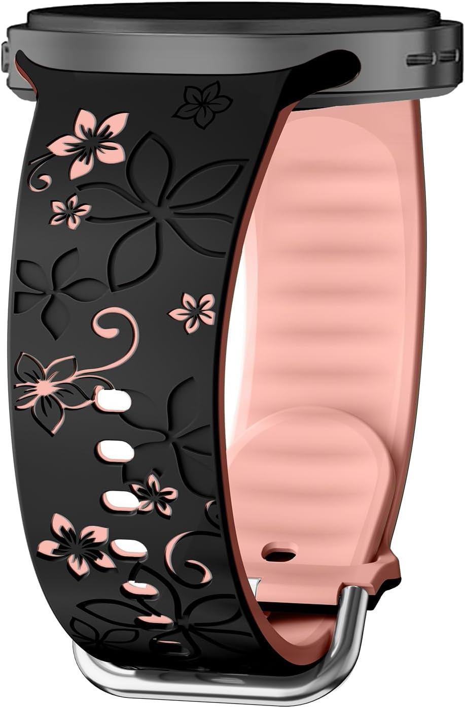 Flower Engraved Strap for Samsung Galaxy Watch 8 40Mm 44Mm/Galaxy Watch 8 Classic 46Mm Band Women,No Gap Soft Cute Floral Silicone Two-Tone Wristband