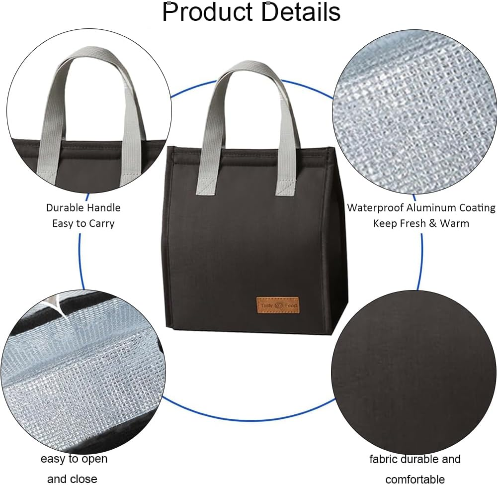 FRAINBOWZ Ladies Men'S Lunch Bag Simple Thermal Bag,Reusable Insulated Leak Proof Lunch Box Tote Bag, Adult Cooler Bag, Work School Picnic Travel Cooler Bag (Black) image number 5