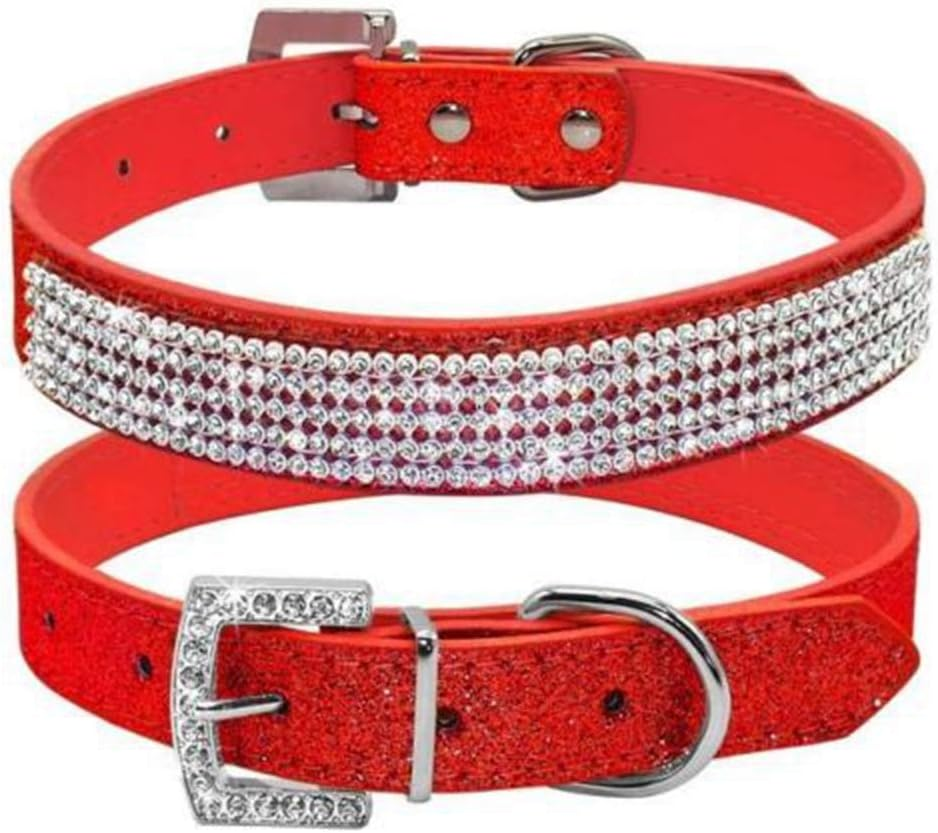 Haoyueer Pink Sparkly Diamante Leather Dog Collar Small