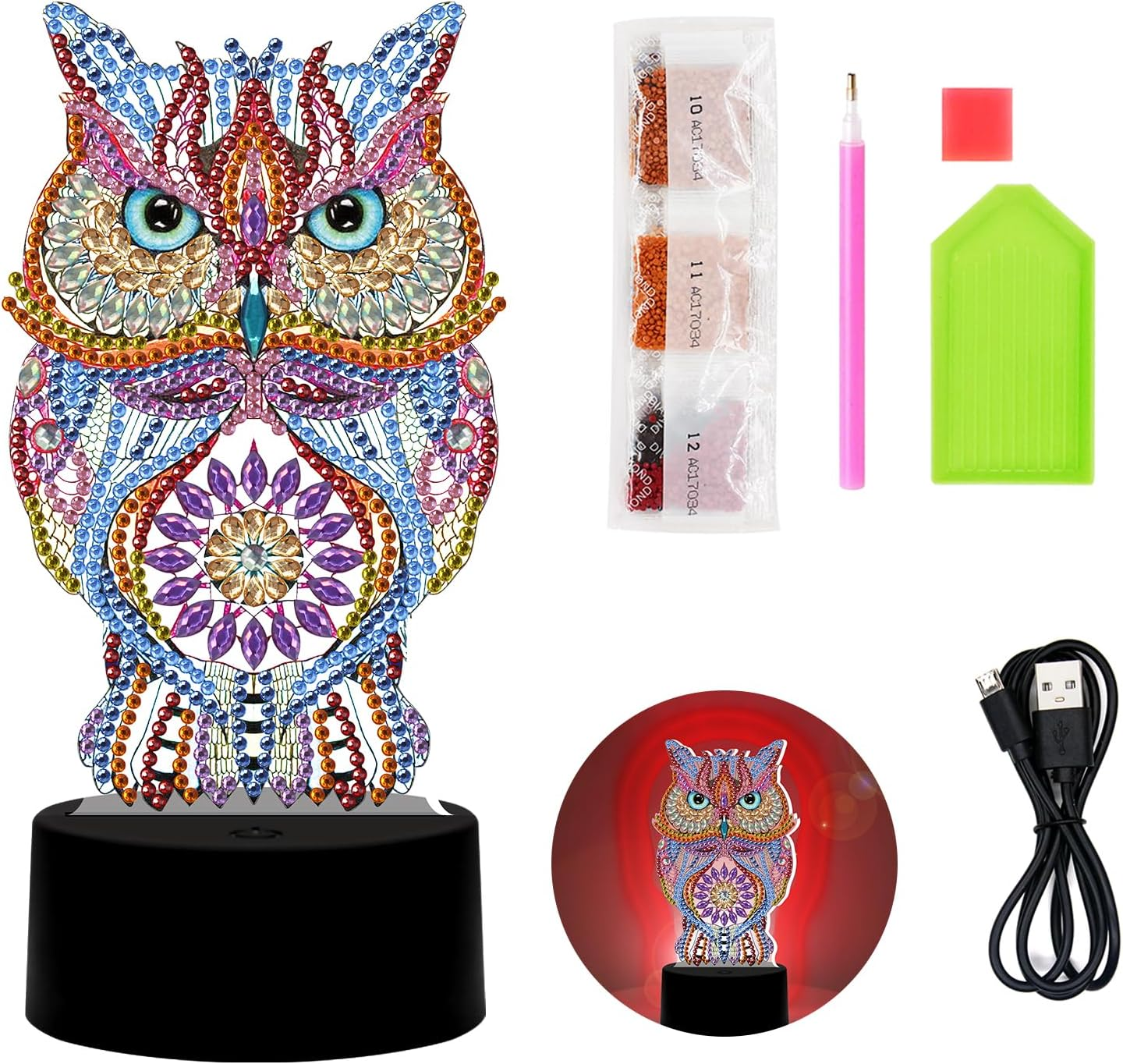 ZUNGGWOK Diamond Painting Kits for Girls 3D Painting Craft Kits Night Lights,Diy Art Kits for 6 7 8 9 10 11 12 Year Old Girls Boys Birthday Gift - Owl image number 2
