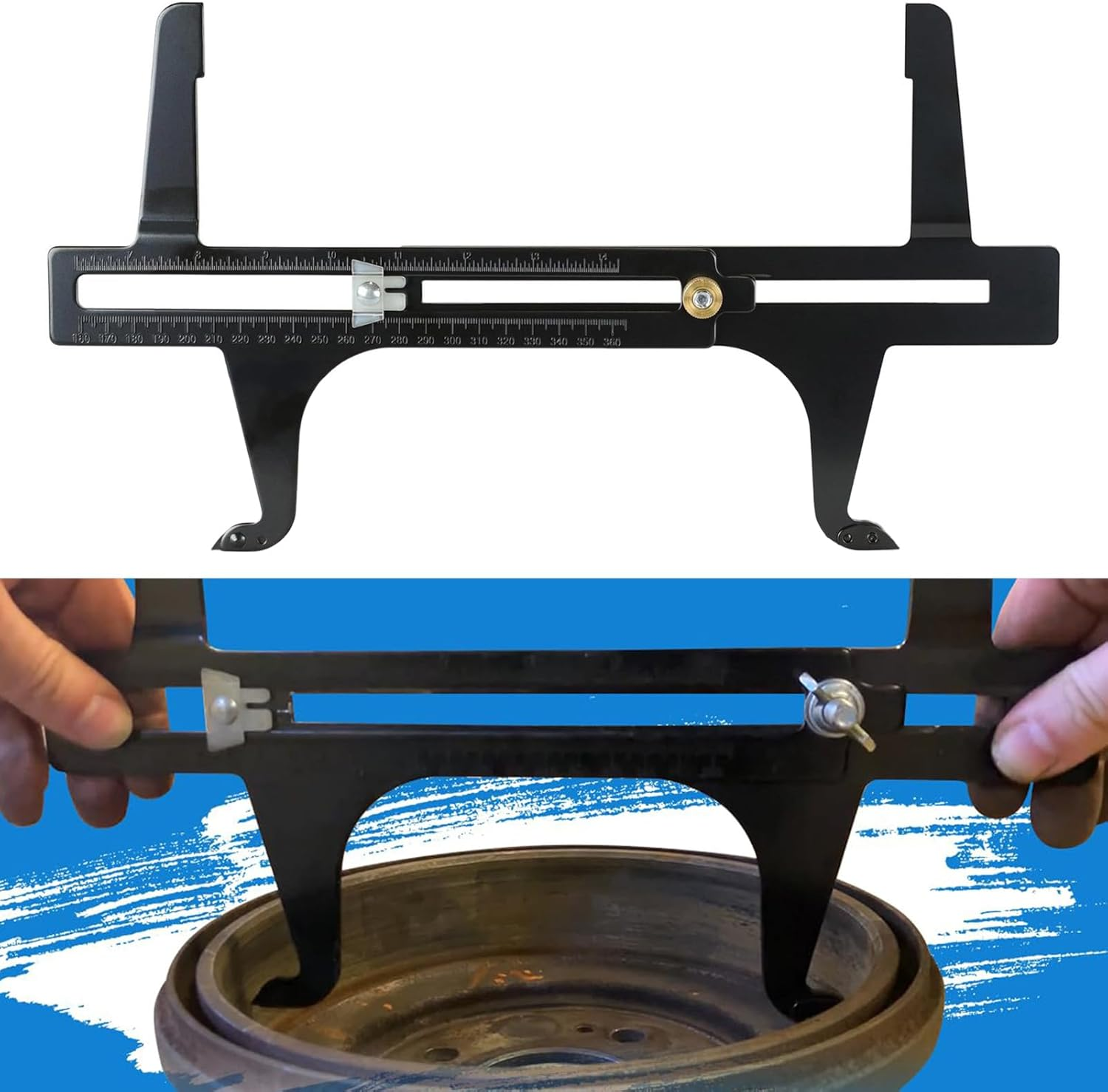 Brake Drum Measuring Resetting Tool, 6.5-14.25 Inch Double Scale Combination Brake Reset Gauge, Brake Measuring Tool for Rotor Resetting, Adjusting Brake Shoes, Measuring image number 4