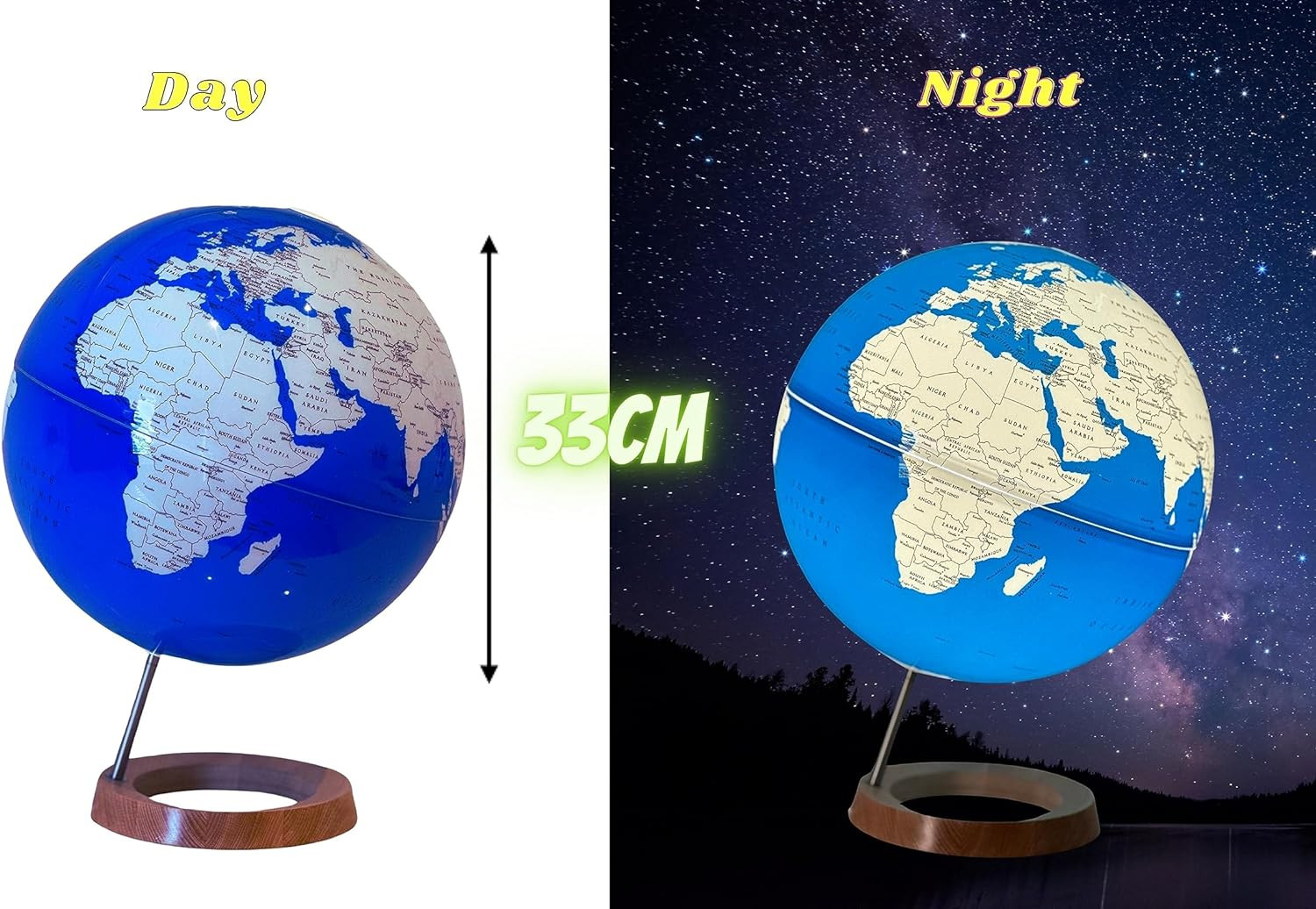 Exerz Illuminated World Globe 33Cm Diameter Wooden Base - Large Earth Globe Light up - Self Assembled - Sapphire image number 4